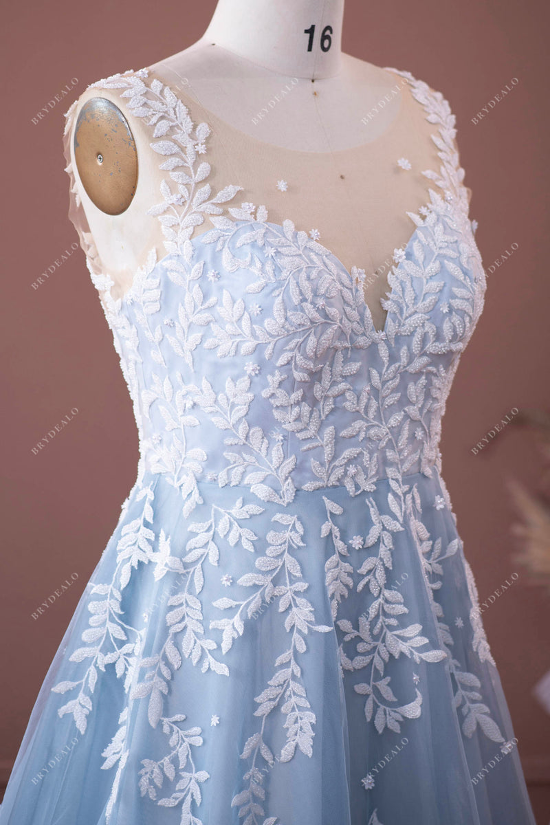 Illusion Neck Sleeveless Lace Custom Wedding Dress