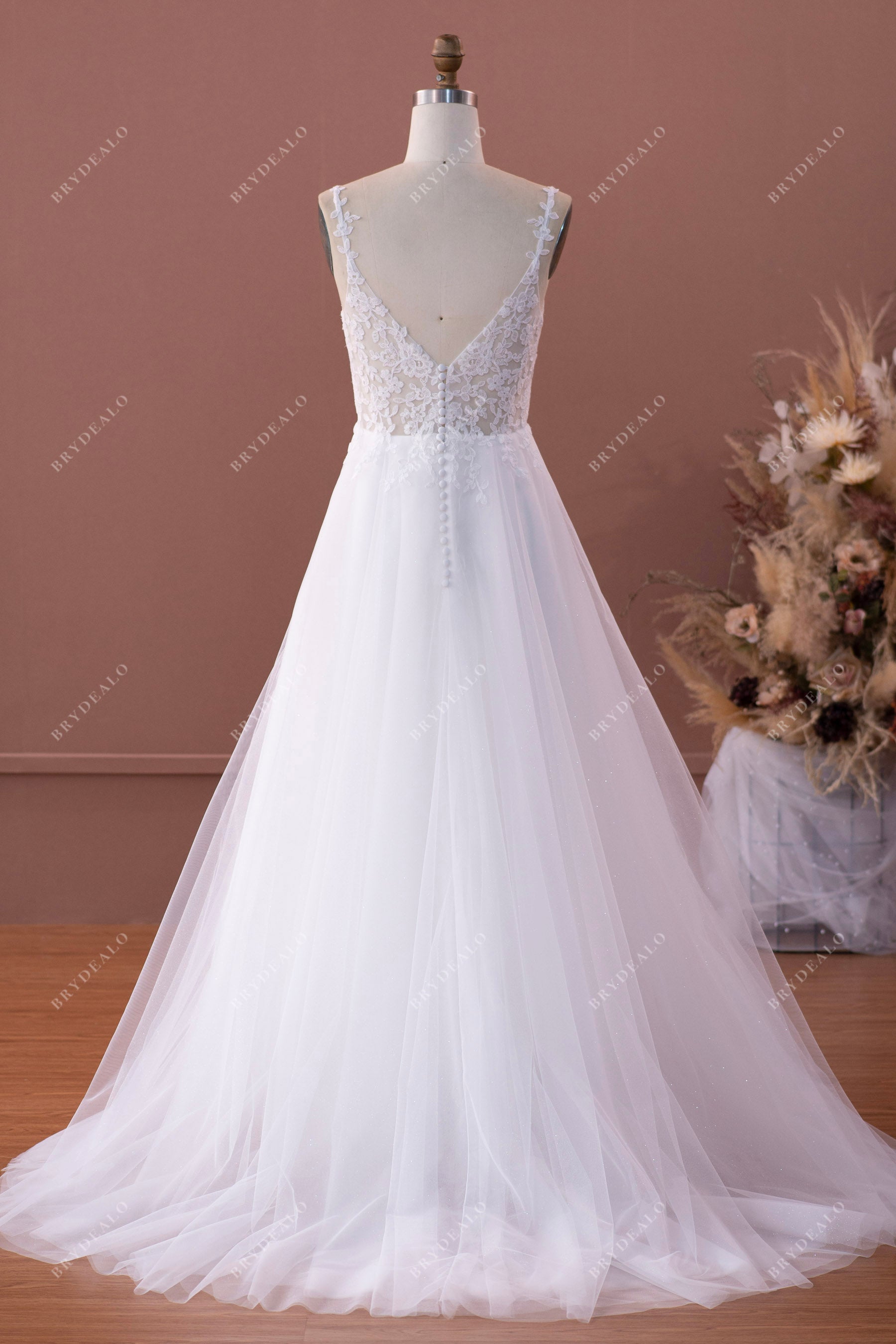 destination open back lace wedding dress