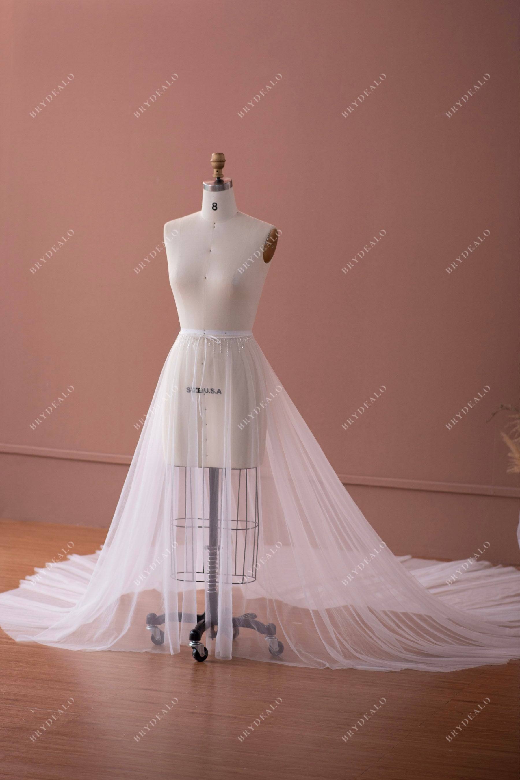 detachable beaded tulle bridal overskirt