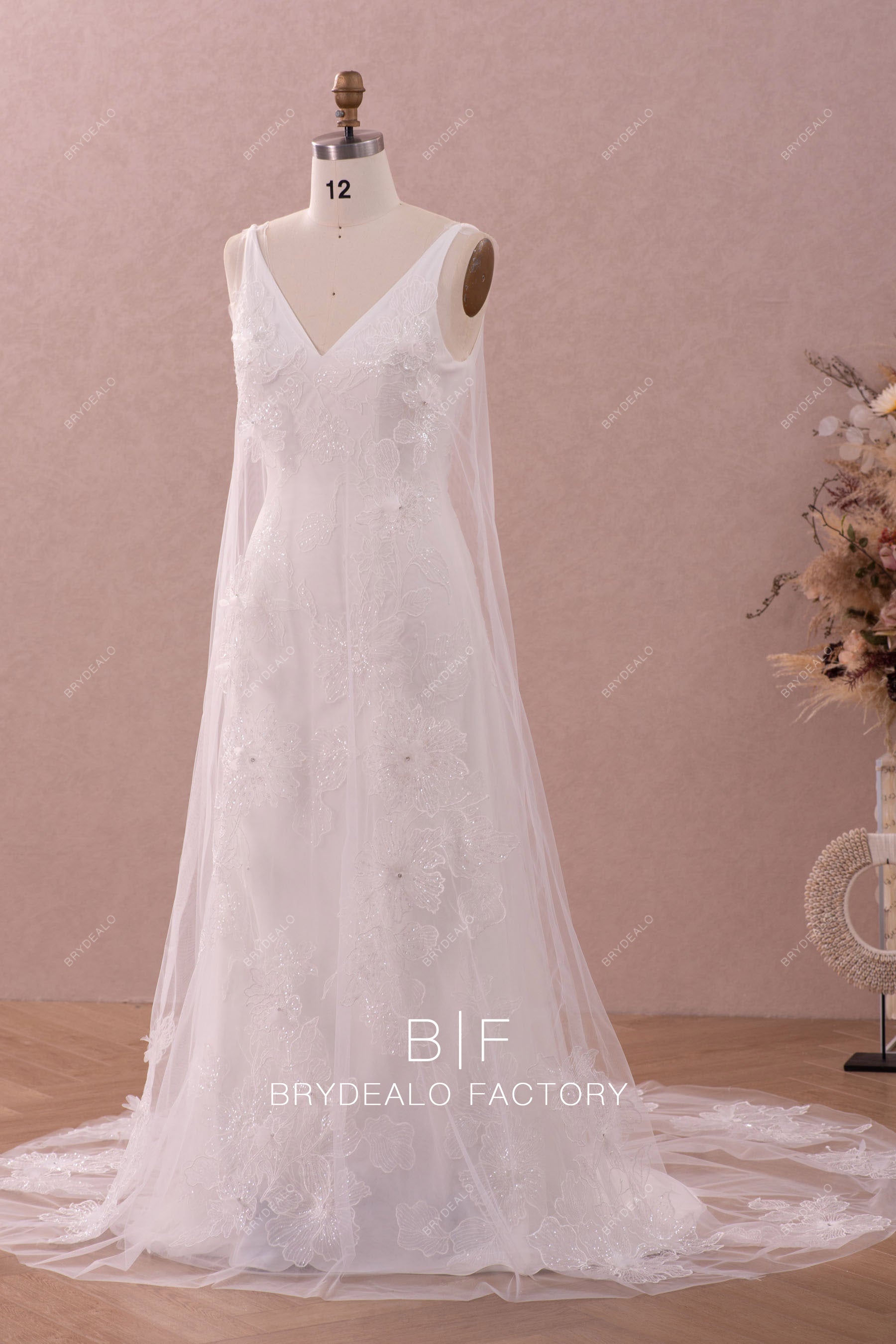 detachable clear sequin lace wedding dress