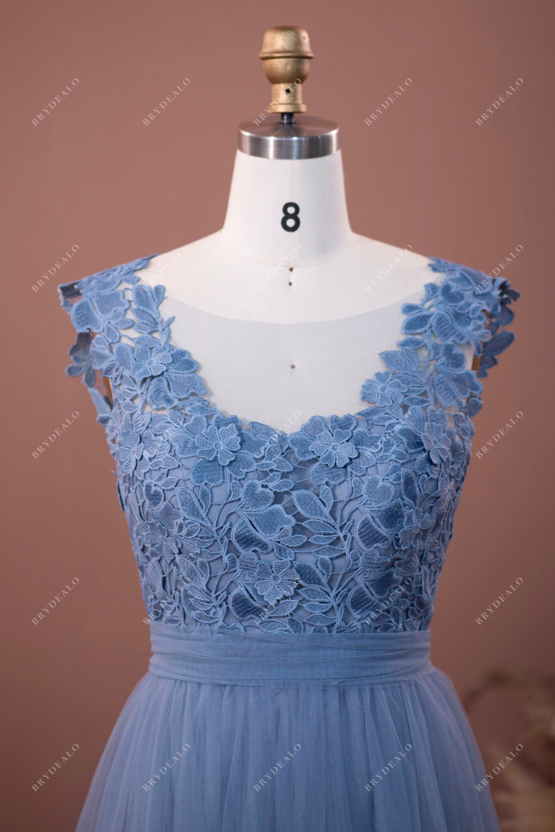 A-line Pale Blue Lace Short Bridesmaid newest Dress with Back Buttons