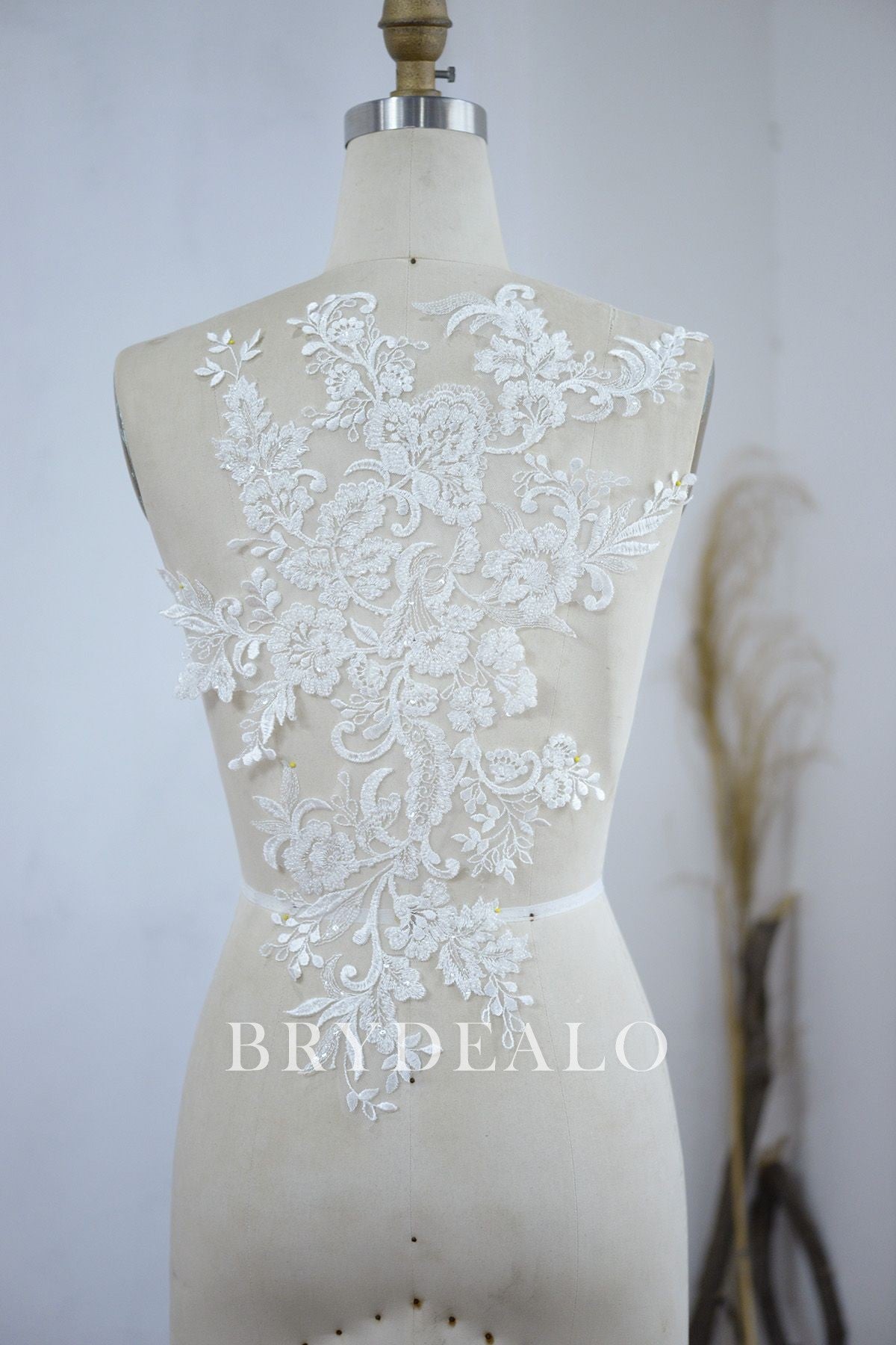 Elaborate Beaded Flower Bridal Lace Applique