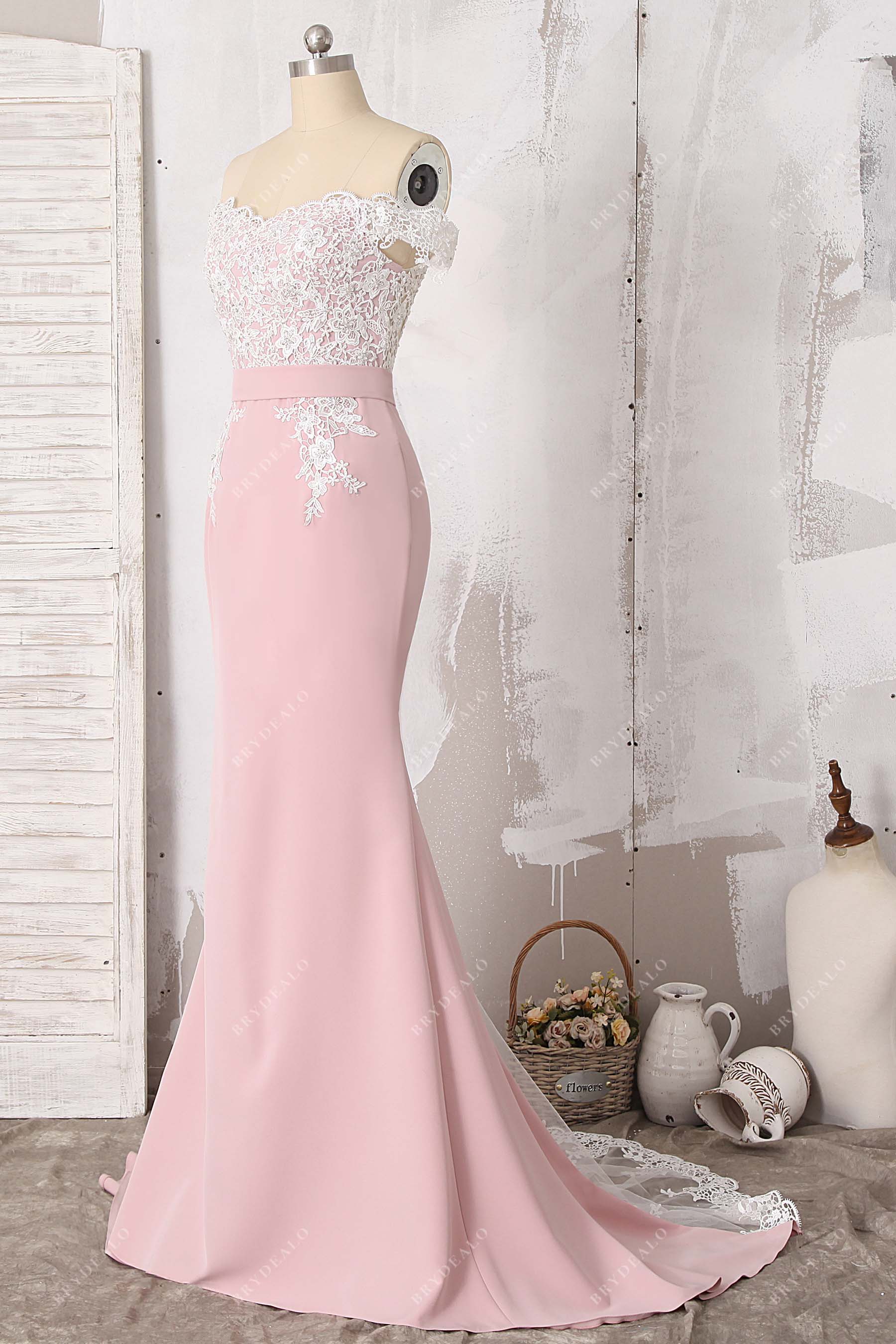 elegant matte knit ivory lace mermaid prom dress