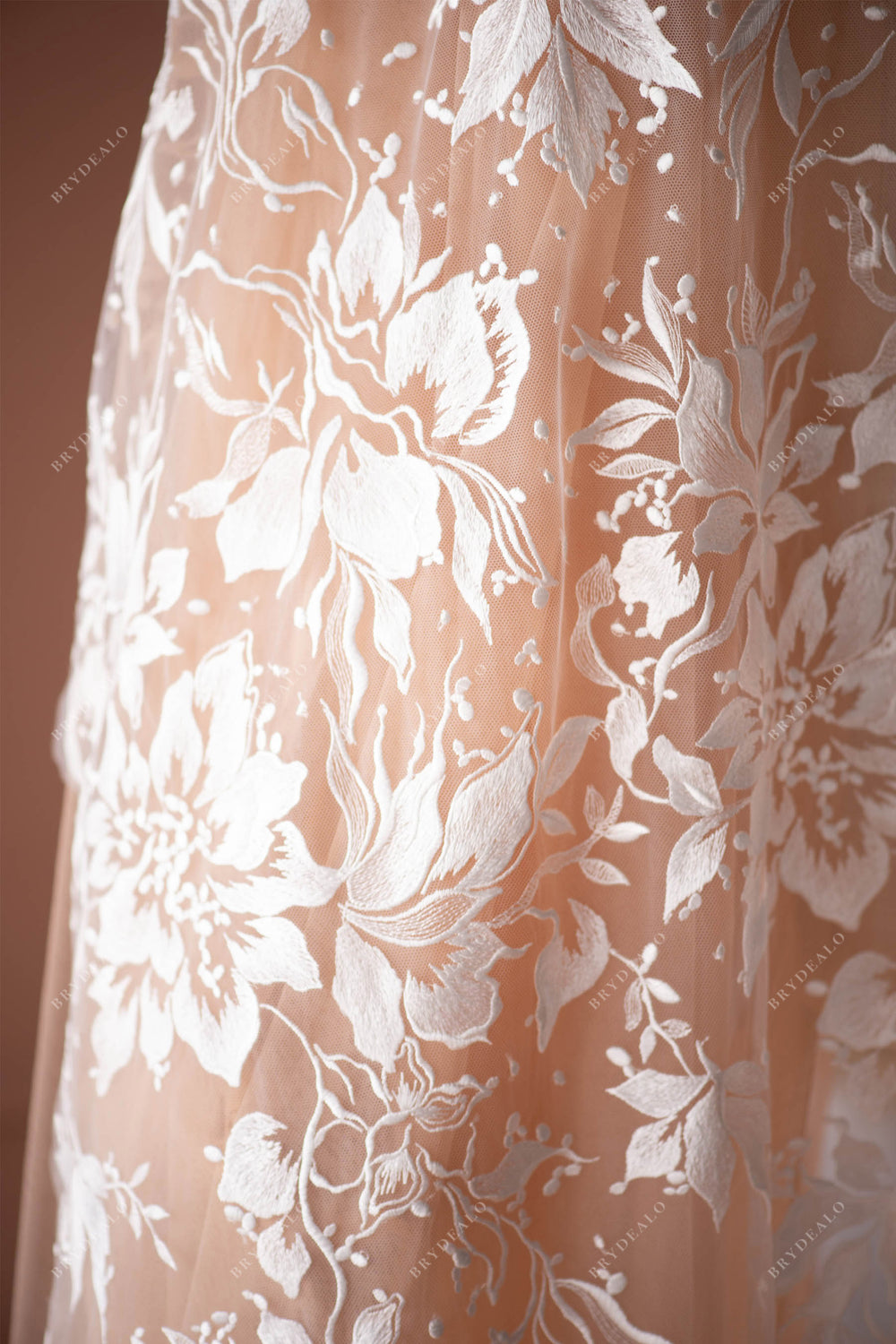Designer Flower Embroidery Bridal Lace Fabric by the Yard