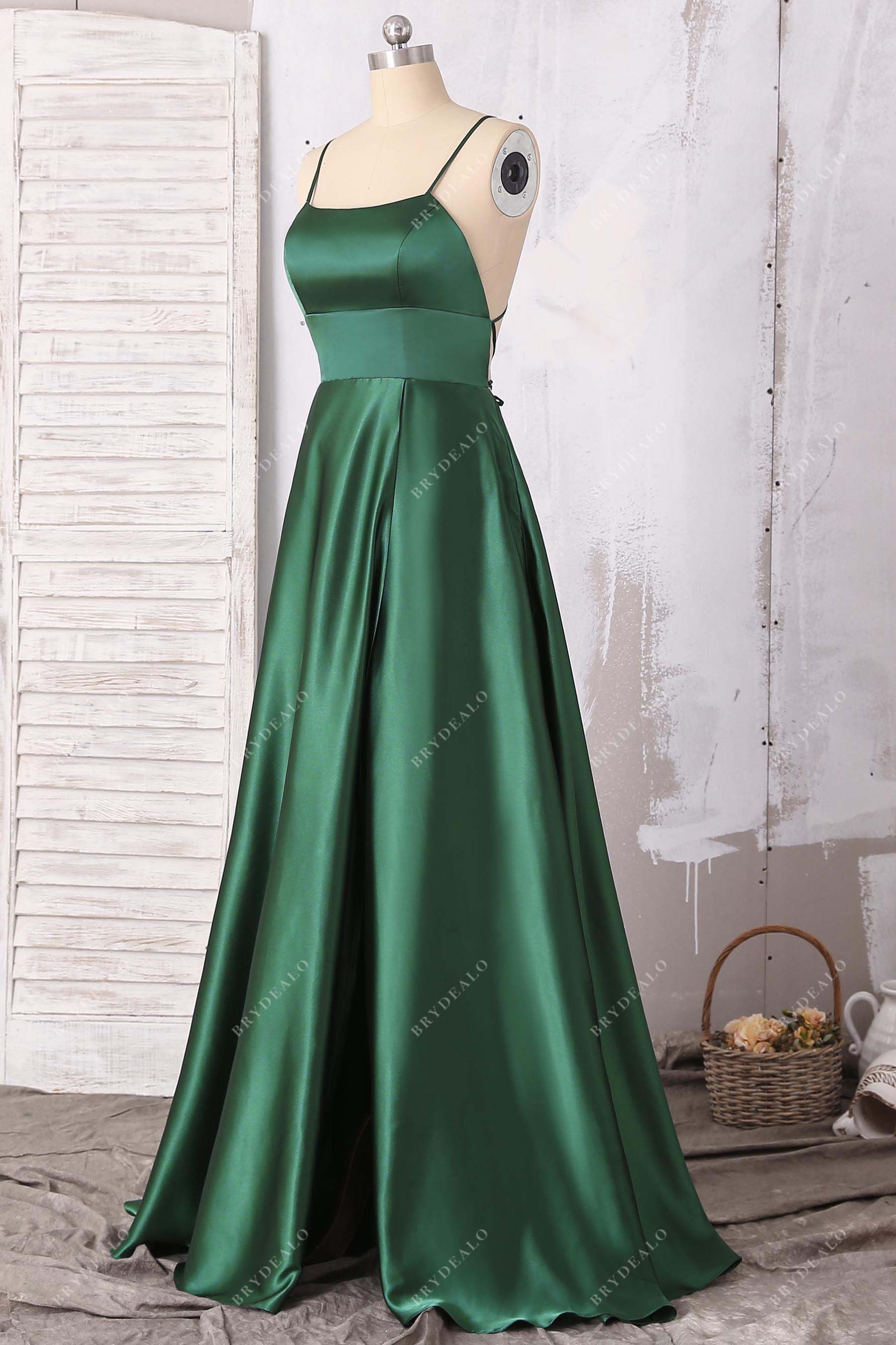 green silk prom dress