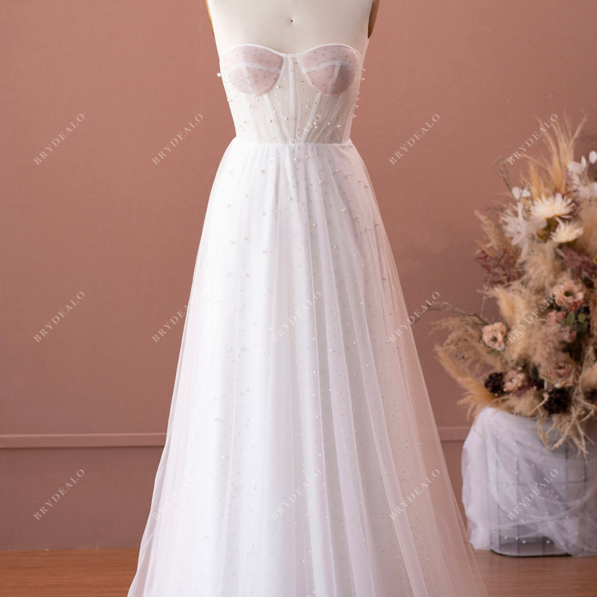 GEM mini taffeta A-line wedding dress with pearl illusion corset