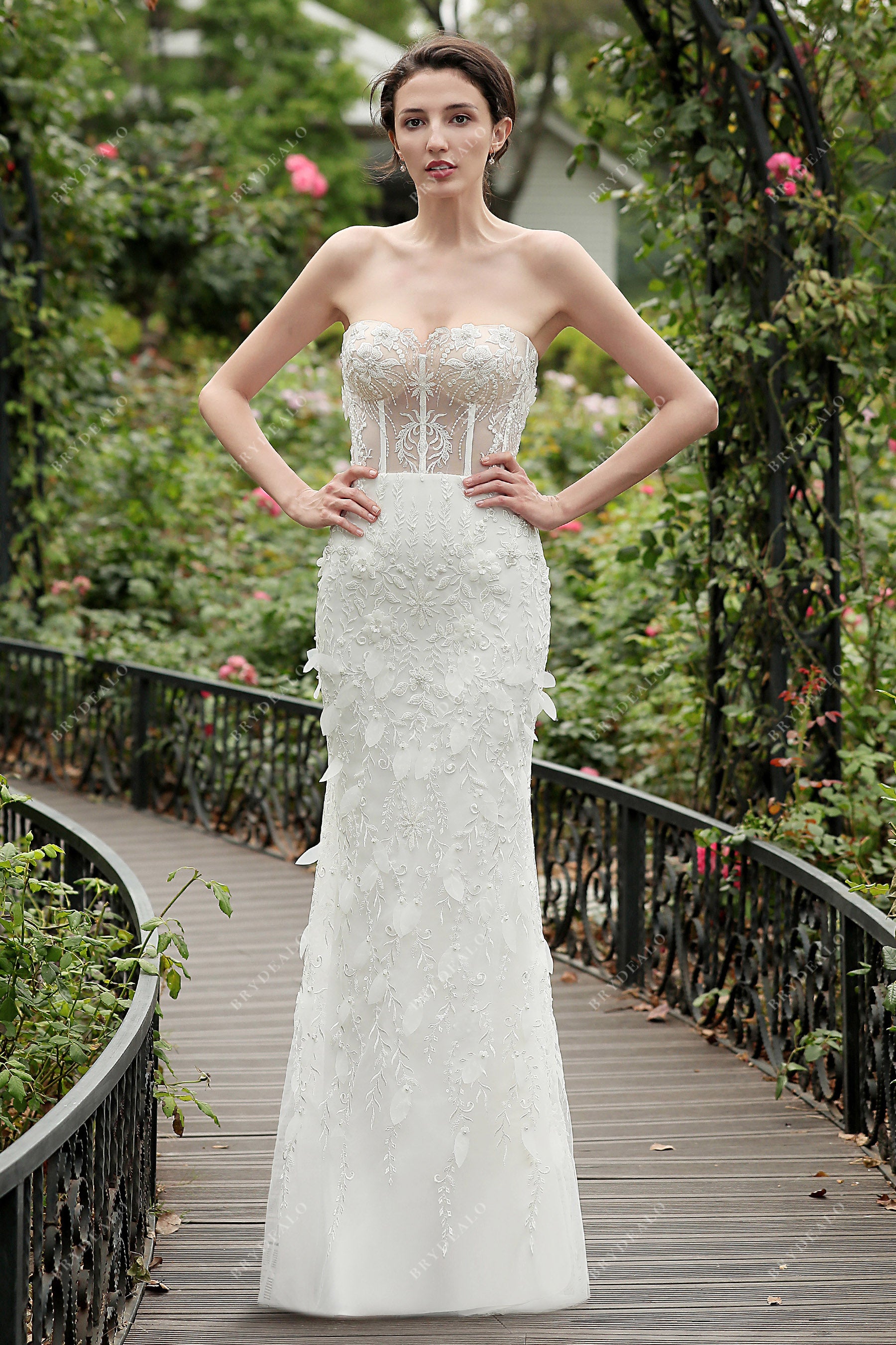 private label strapless sheath wedding gown