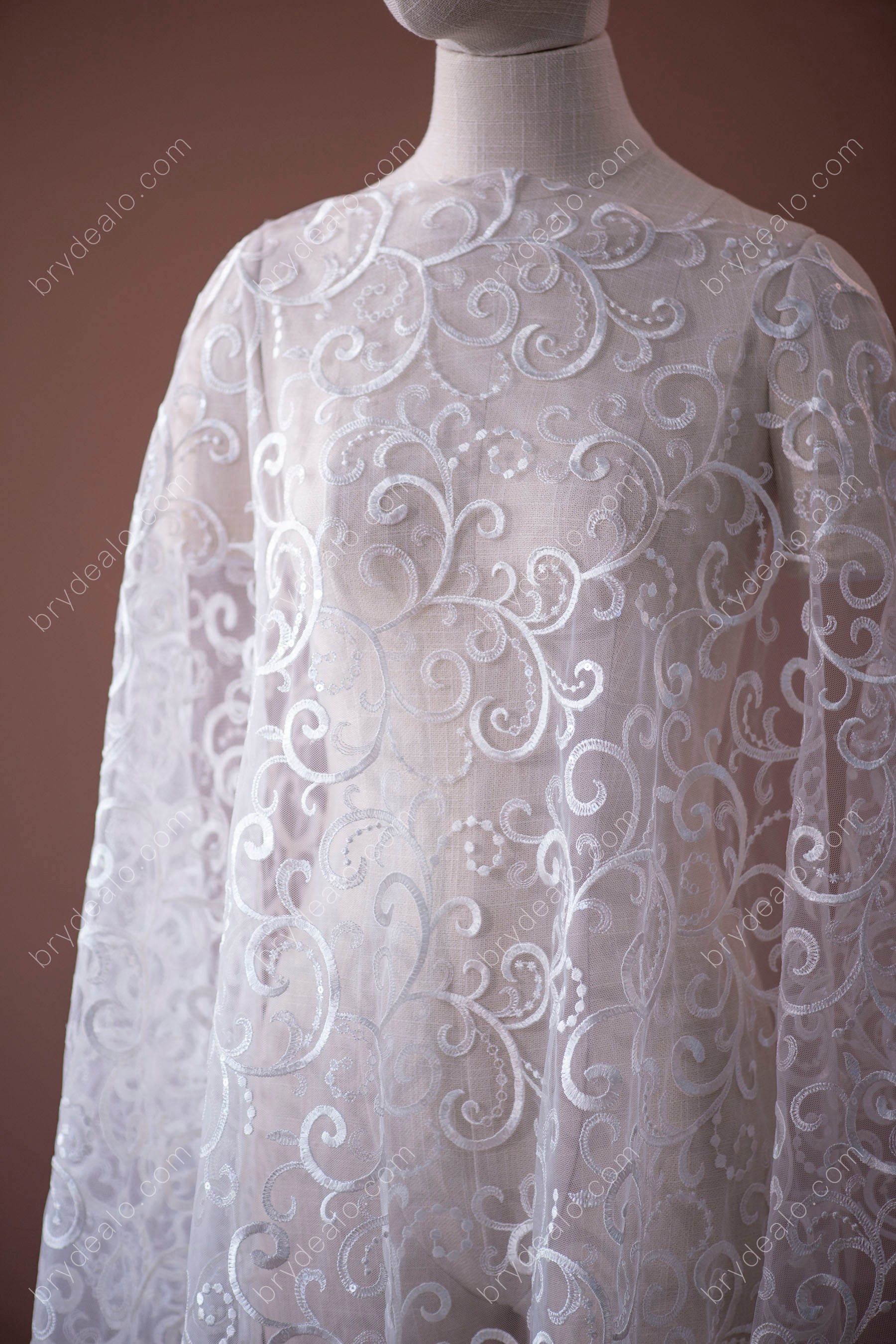 Shimmery Sequin Abstract Bridal Lace Fabric for Wholesale