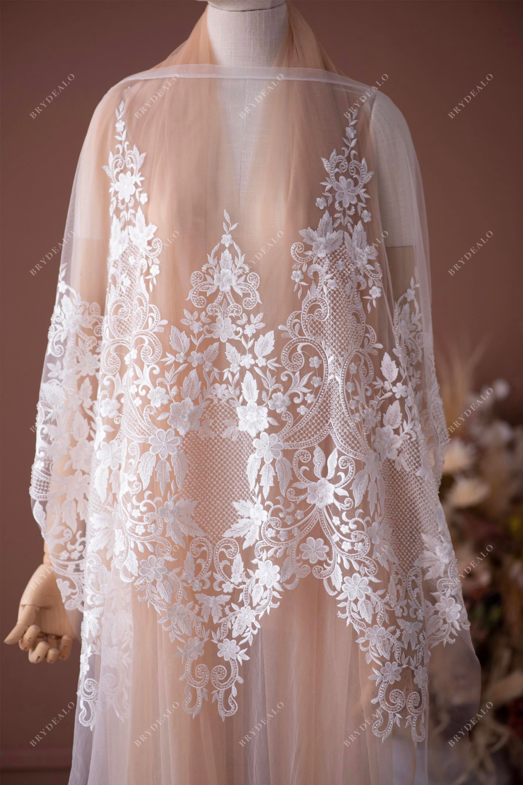 exquisite beaded bridal lace fabric for wedding dress