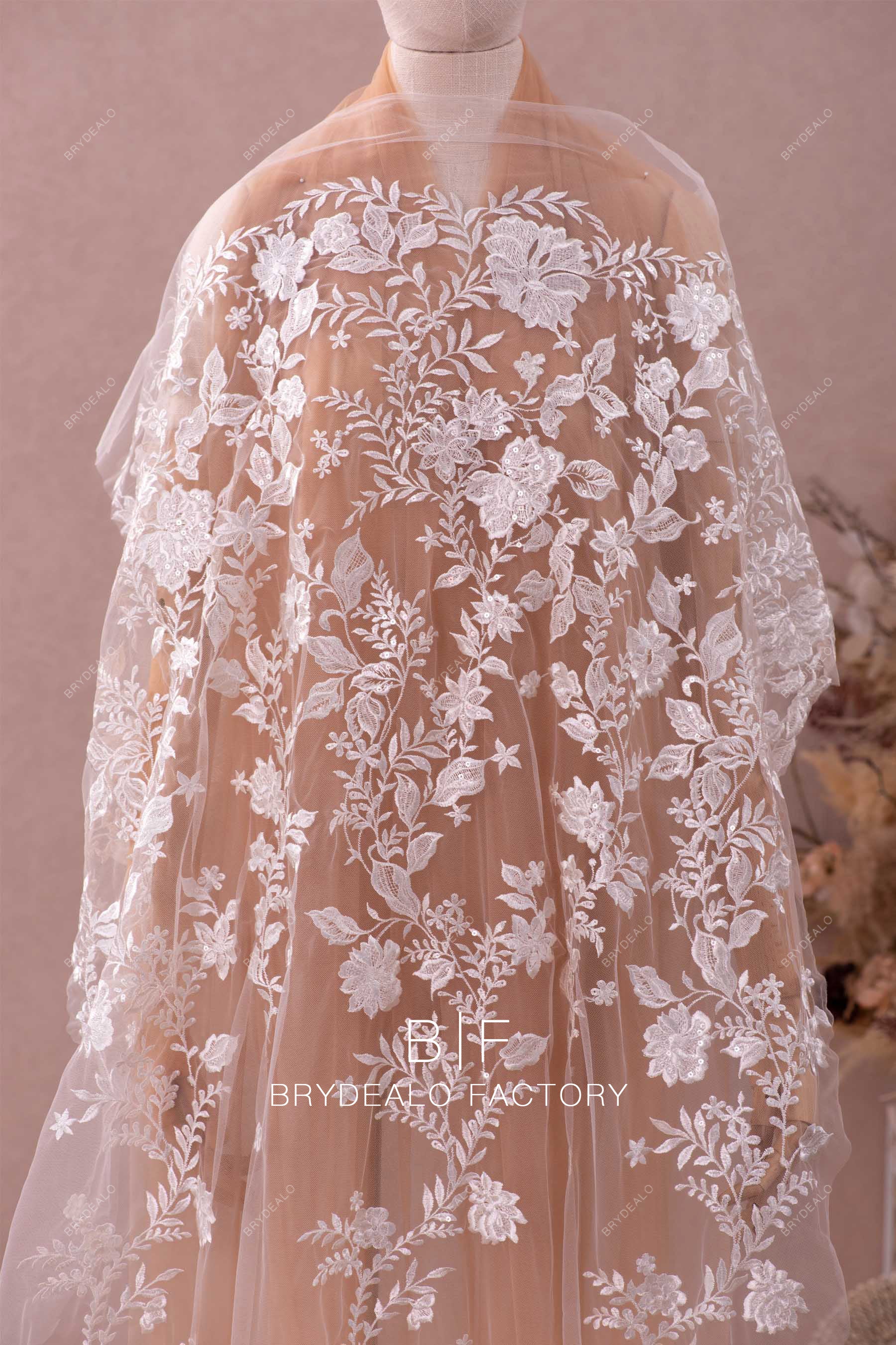 Wholesale Delicate Shimmery Embroidery Floral Lace