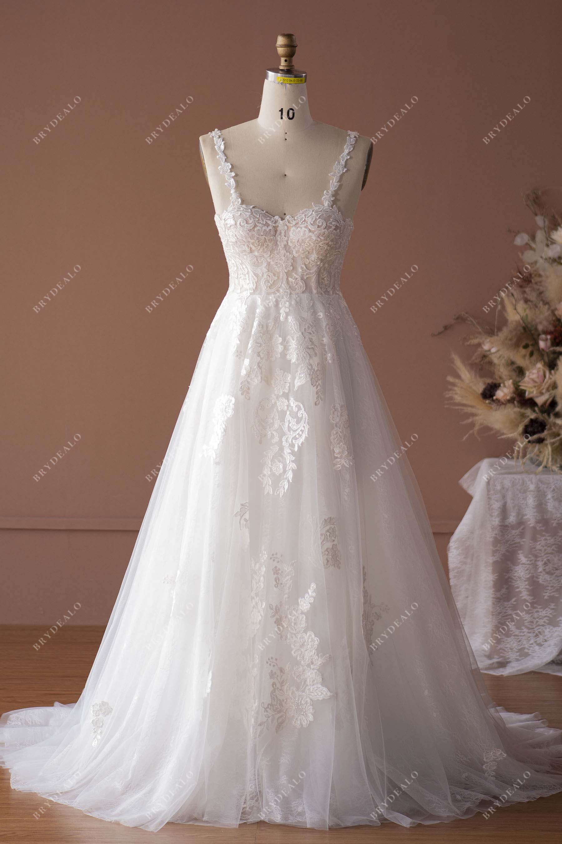fairy lace spaghetti straps corset wedding dress