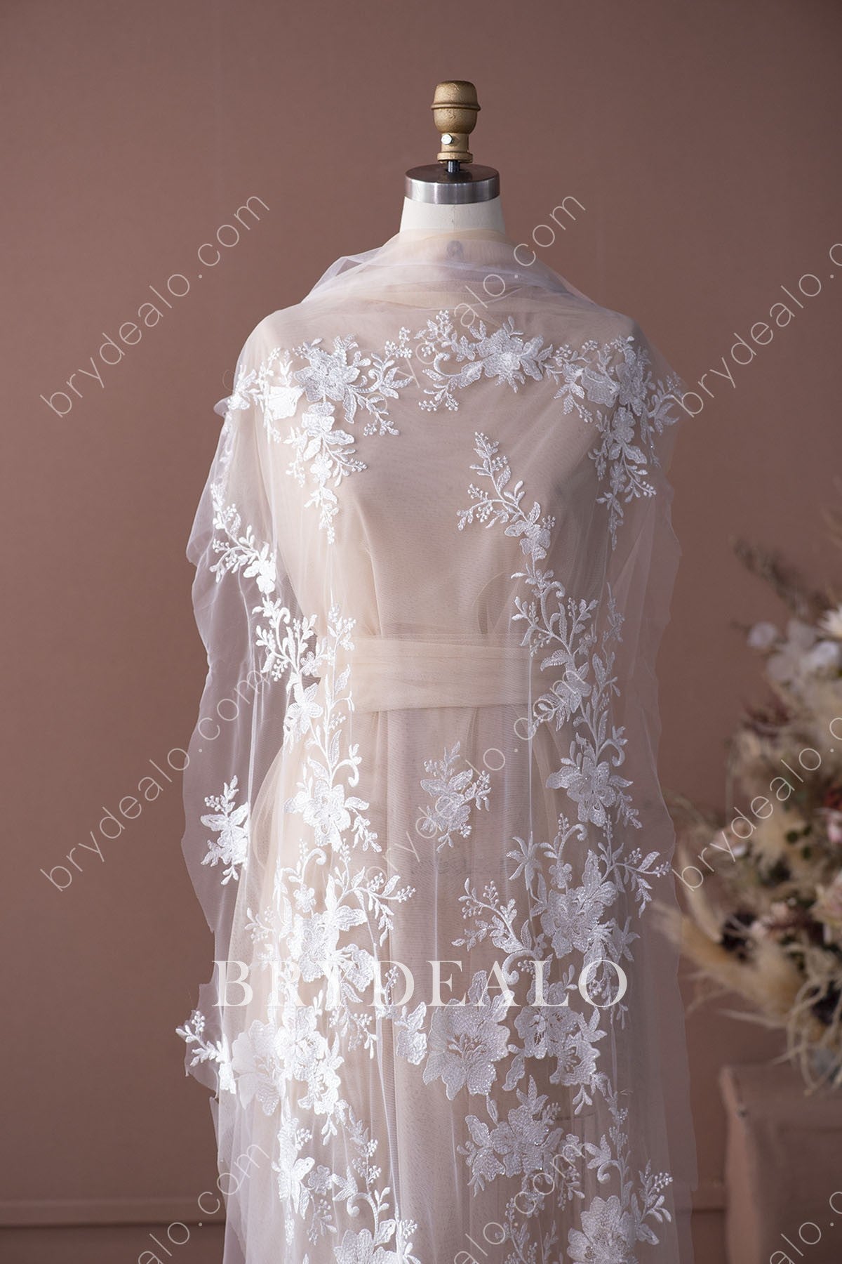 Designer Glittery Big Flower Bridal Lace Fabric Online