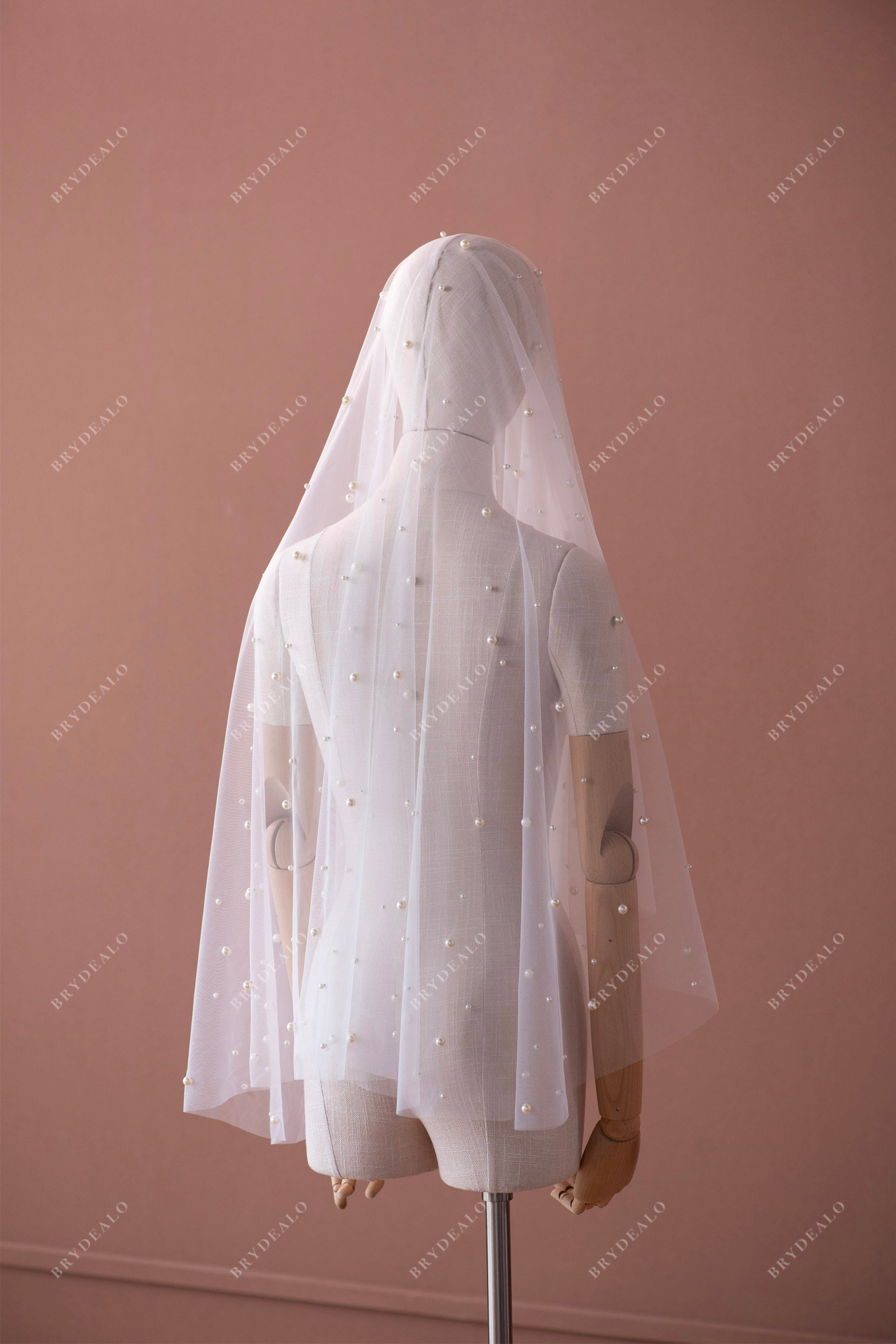 fingertip pearl wedding veil without comb