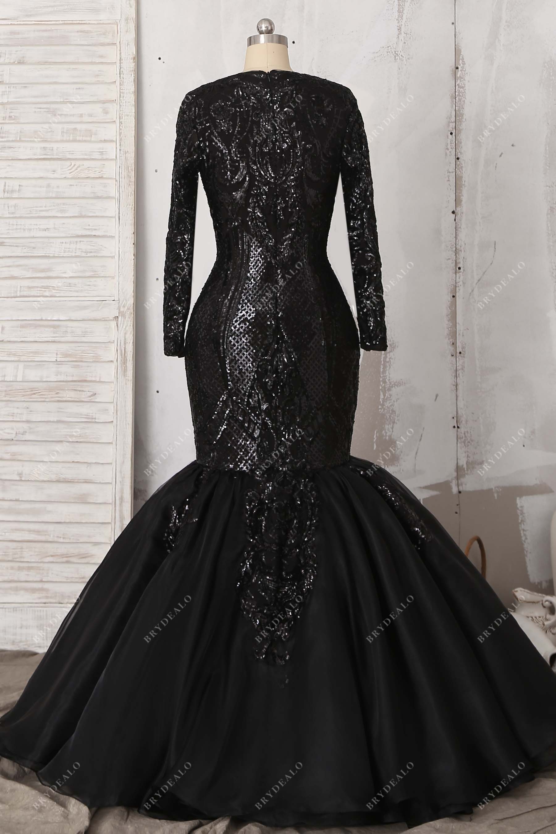 floor length classic black sequin tulle prom dress