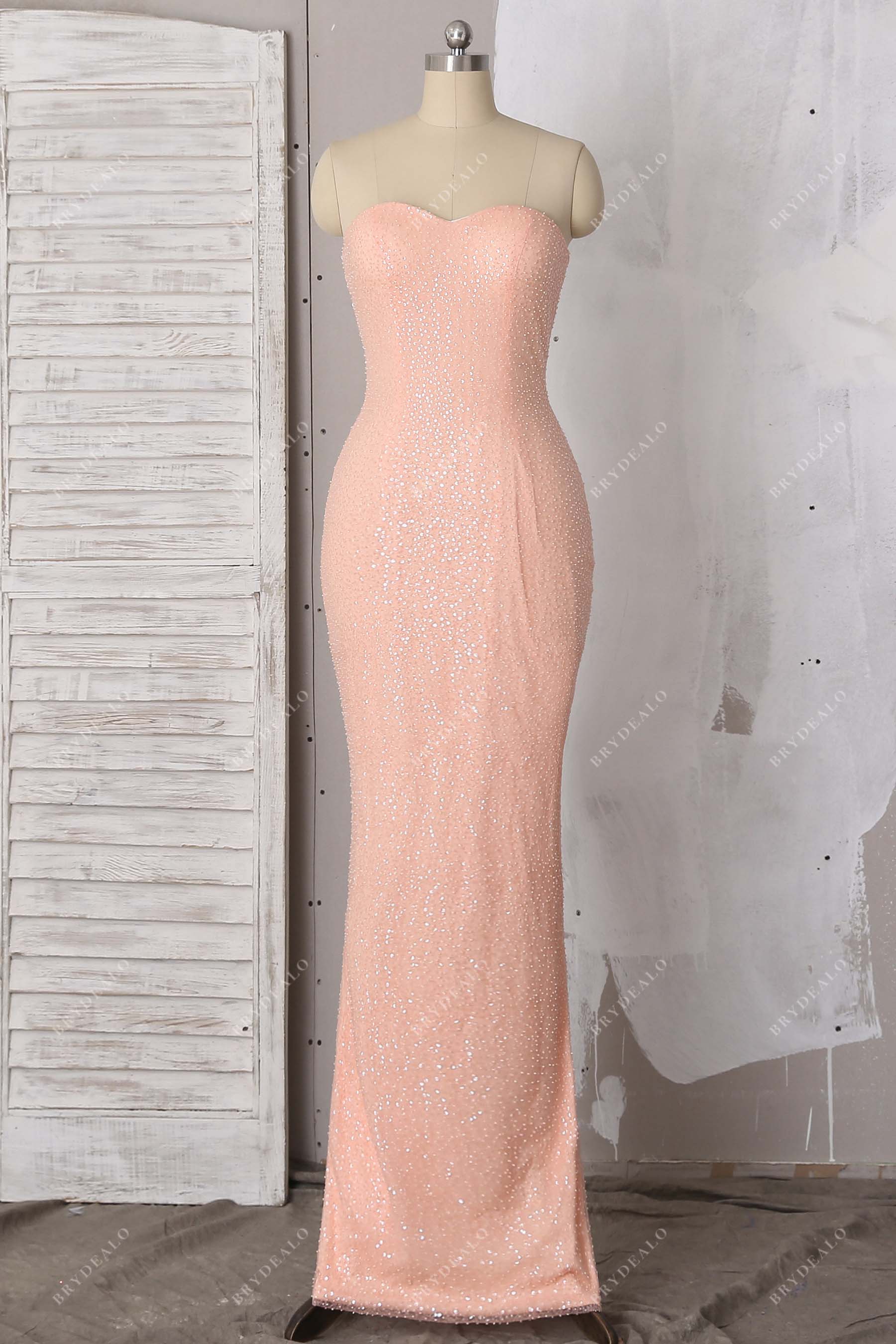 floor length sheath strapless prom gown
