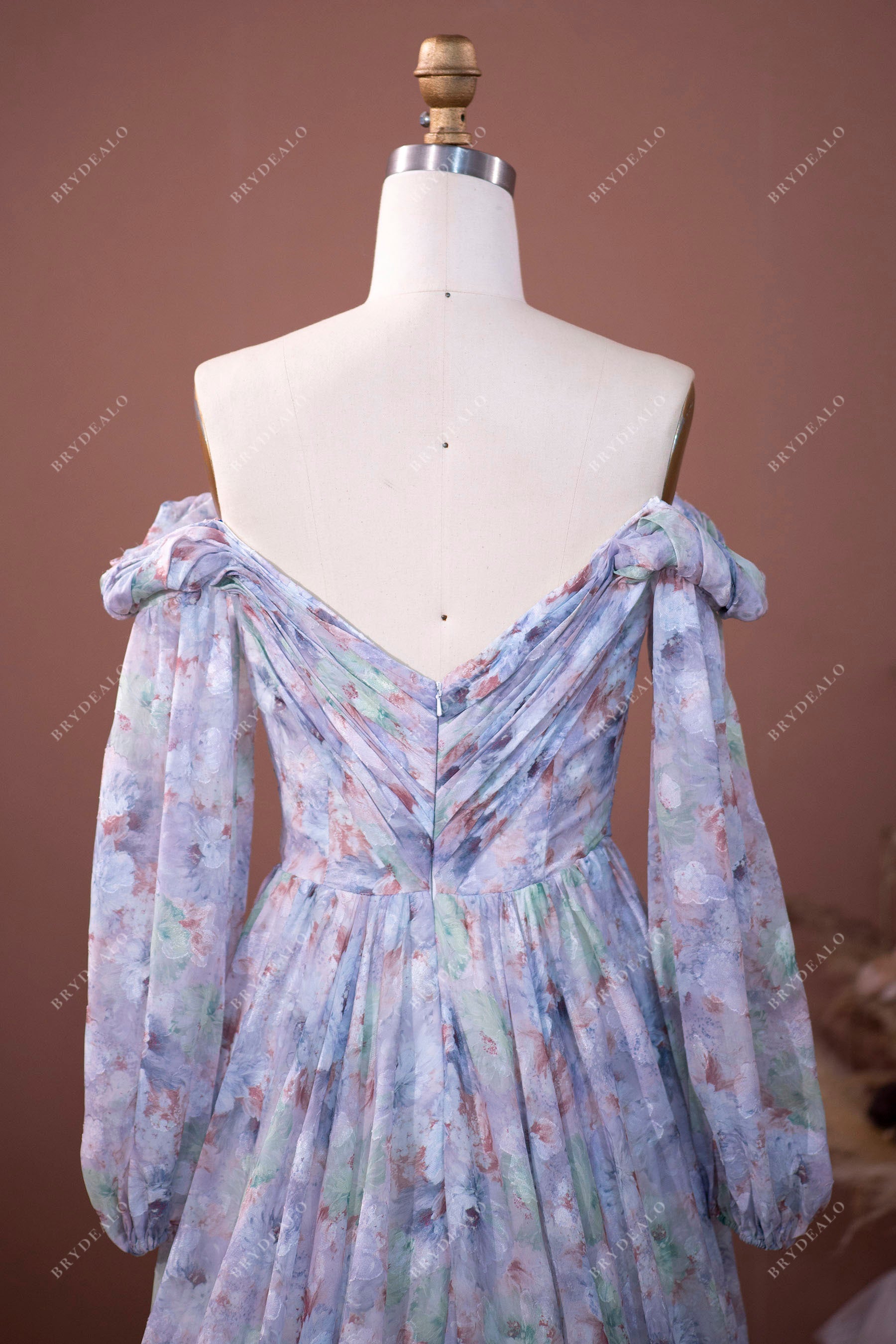 Sample Sale | Floral Chiffon Off Shoulder Sleeved Wedding Dress