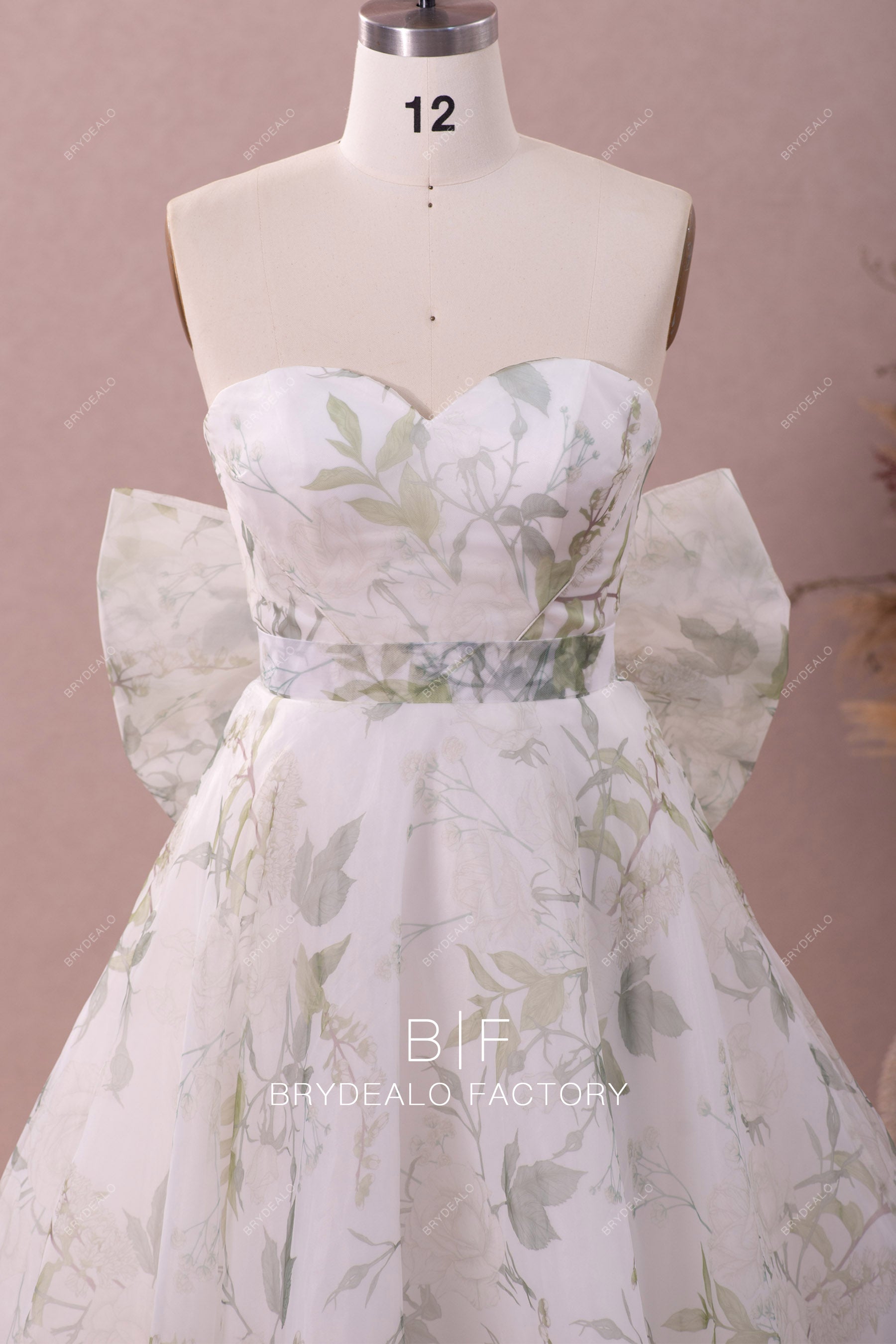 floral organza sweetheart neck wedding dress