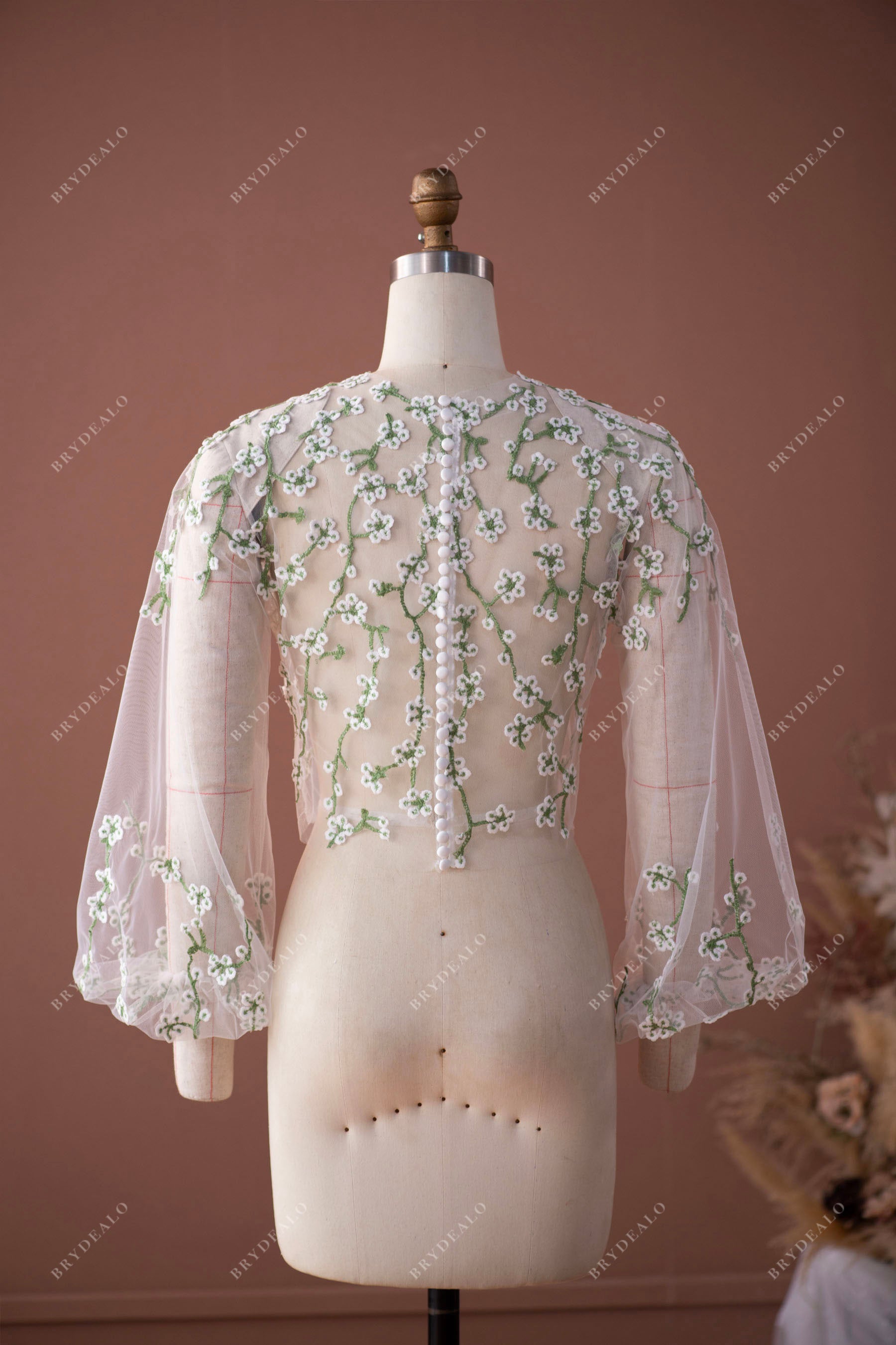 flower lace buttoned bridal blouse