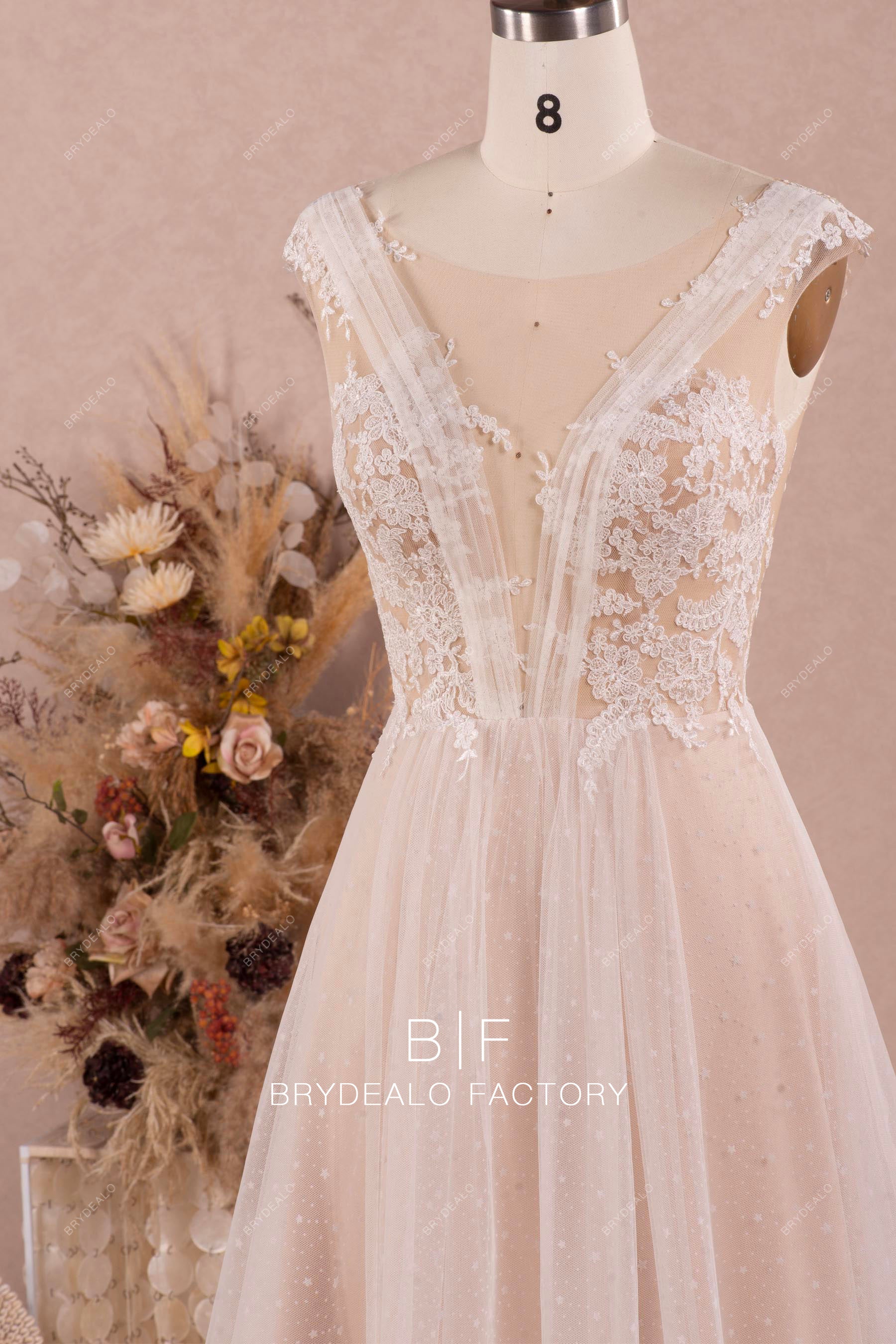 flower lace cap sleeve wedding dress
