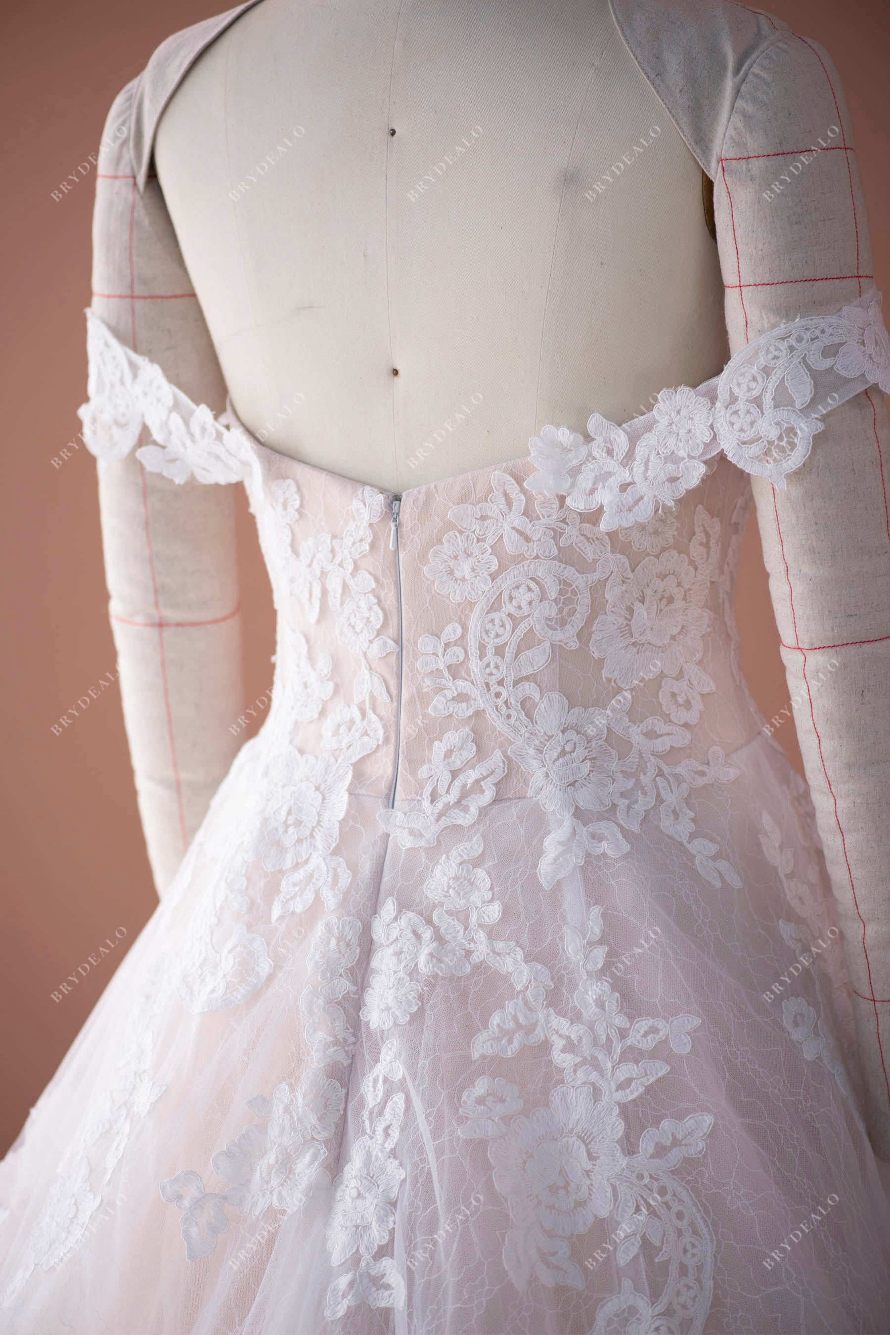 flower lace off shoulder puffy wedding gown