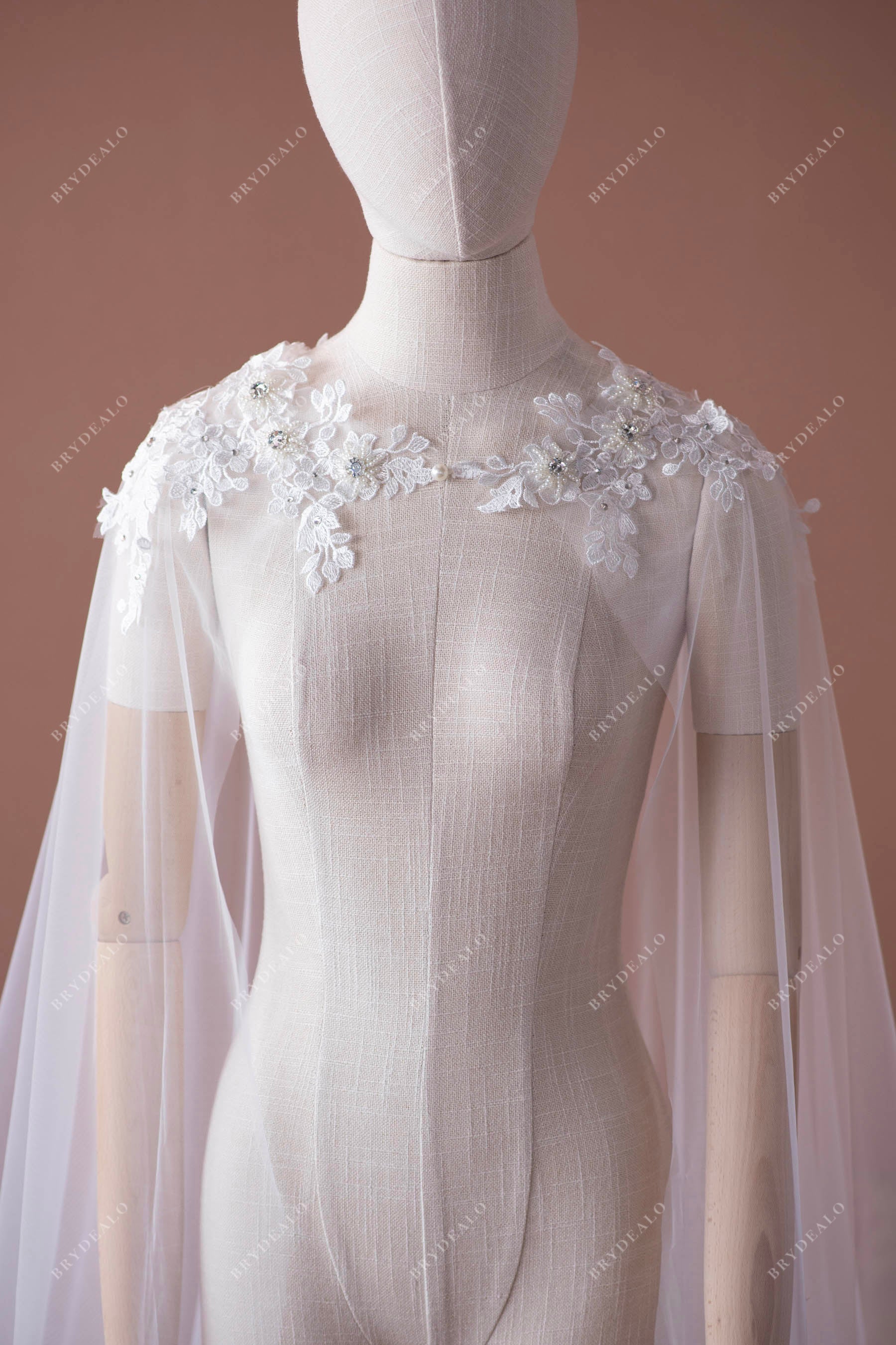 flower lace pearl closure bridal cape