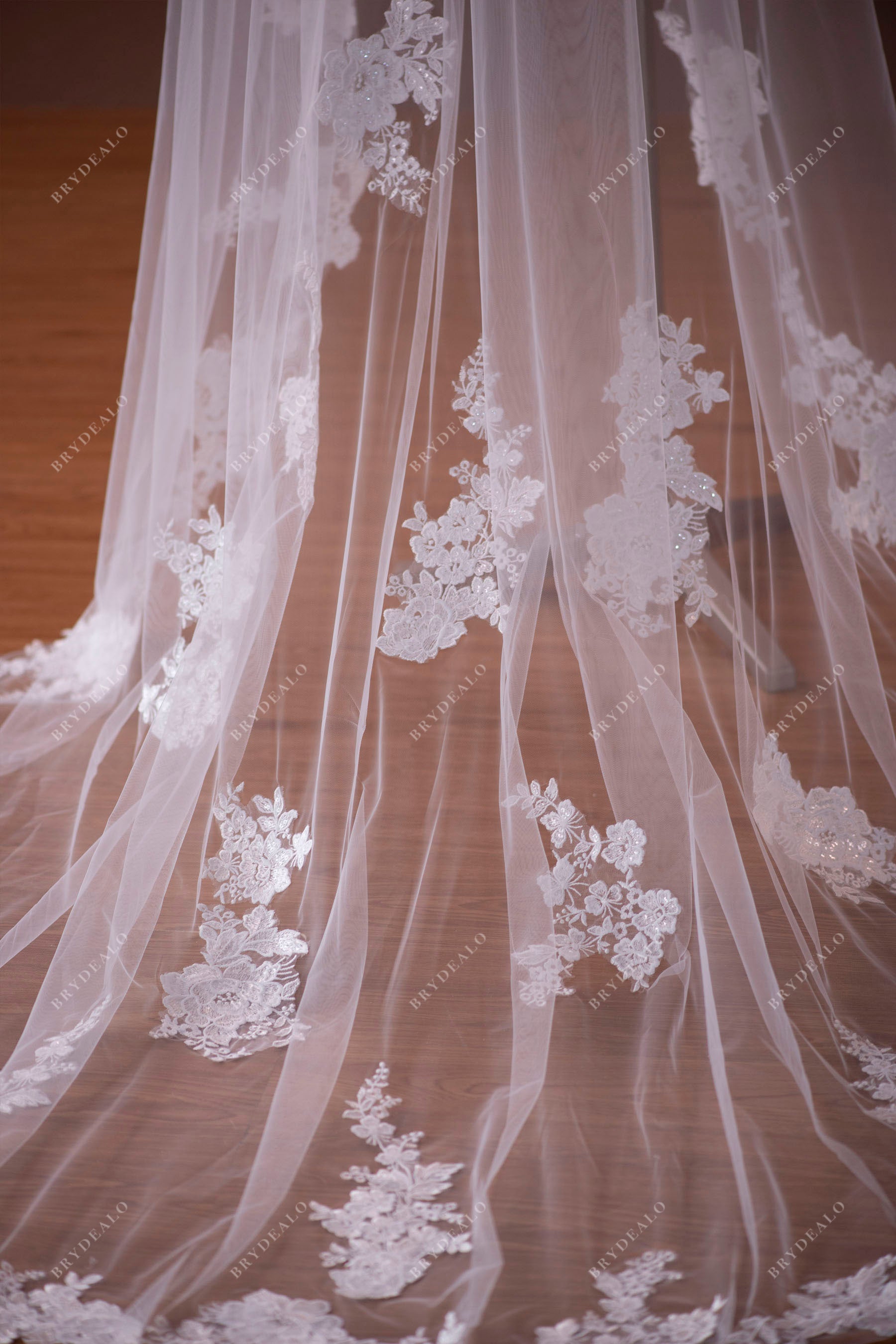 Two-Tier Chapel Length Shimmery Lace Bridal Veil
