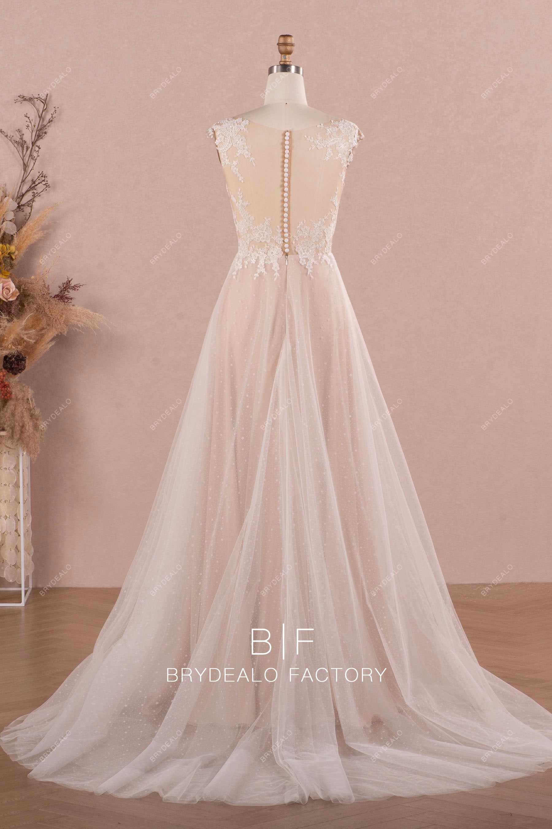 flower lace tulle long boho wedding dress