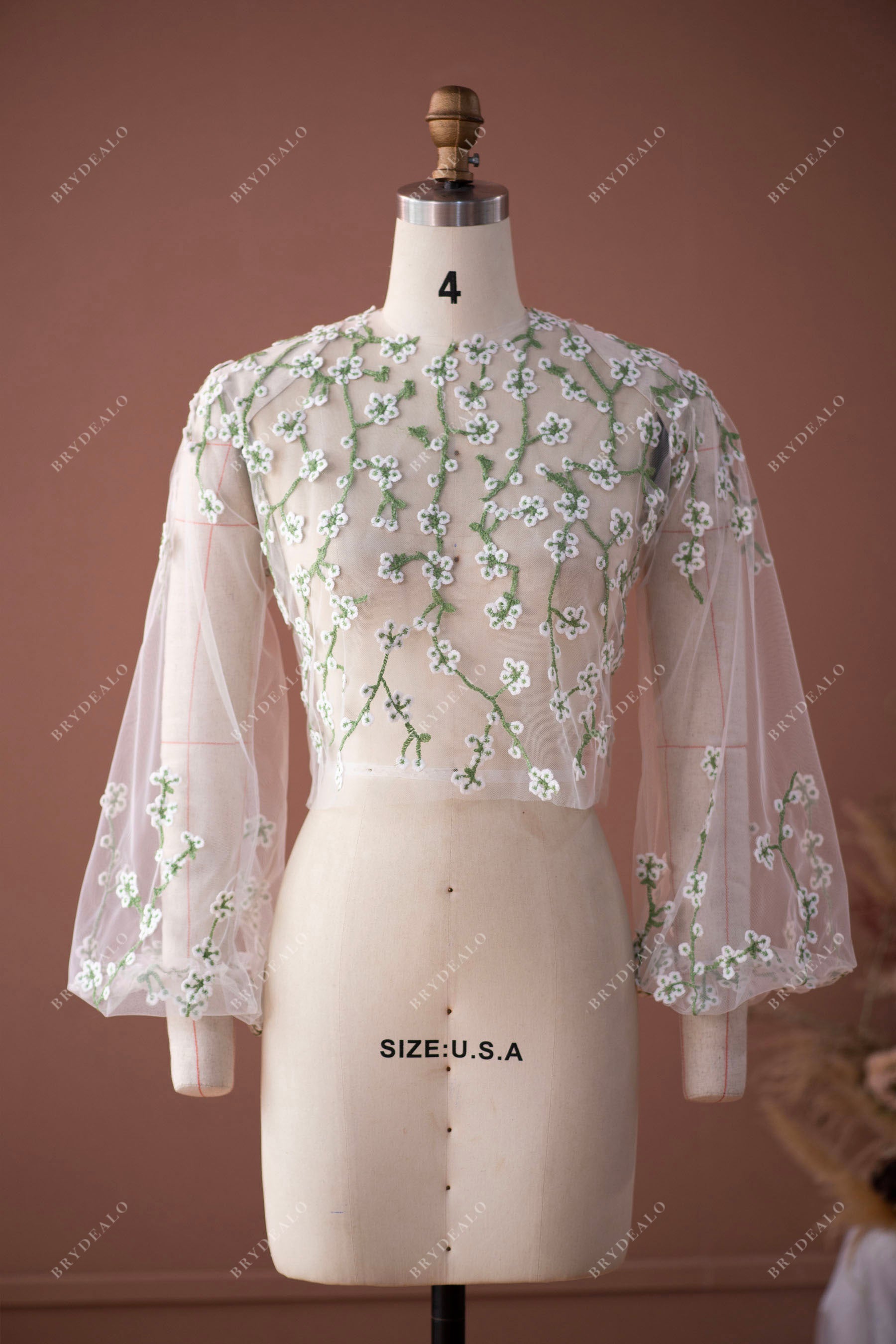 flower long sleeves bridal blouse