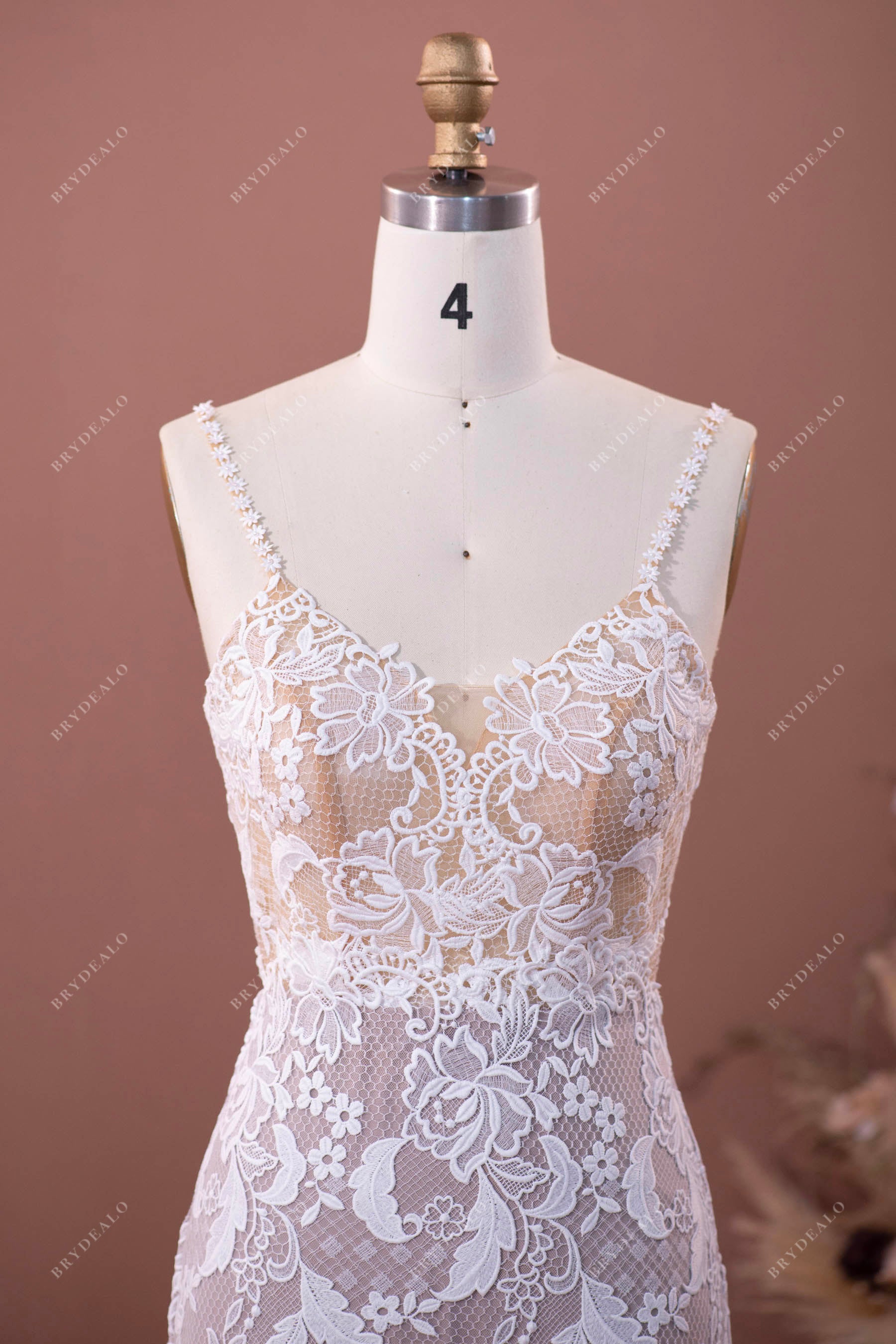 flower straps illusion lace mermaid wedding dress