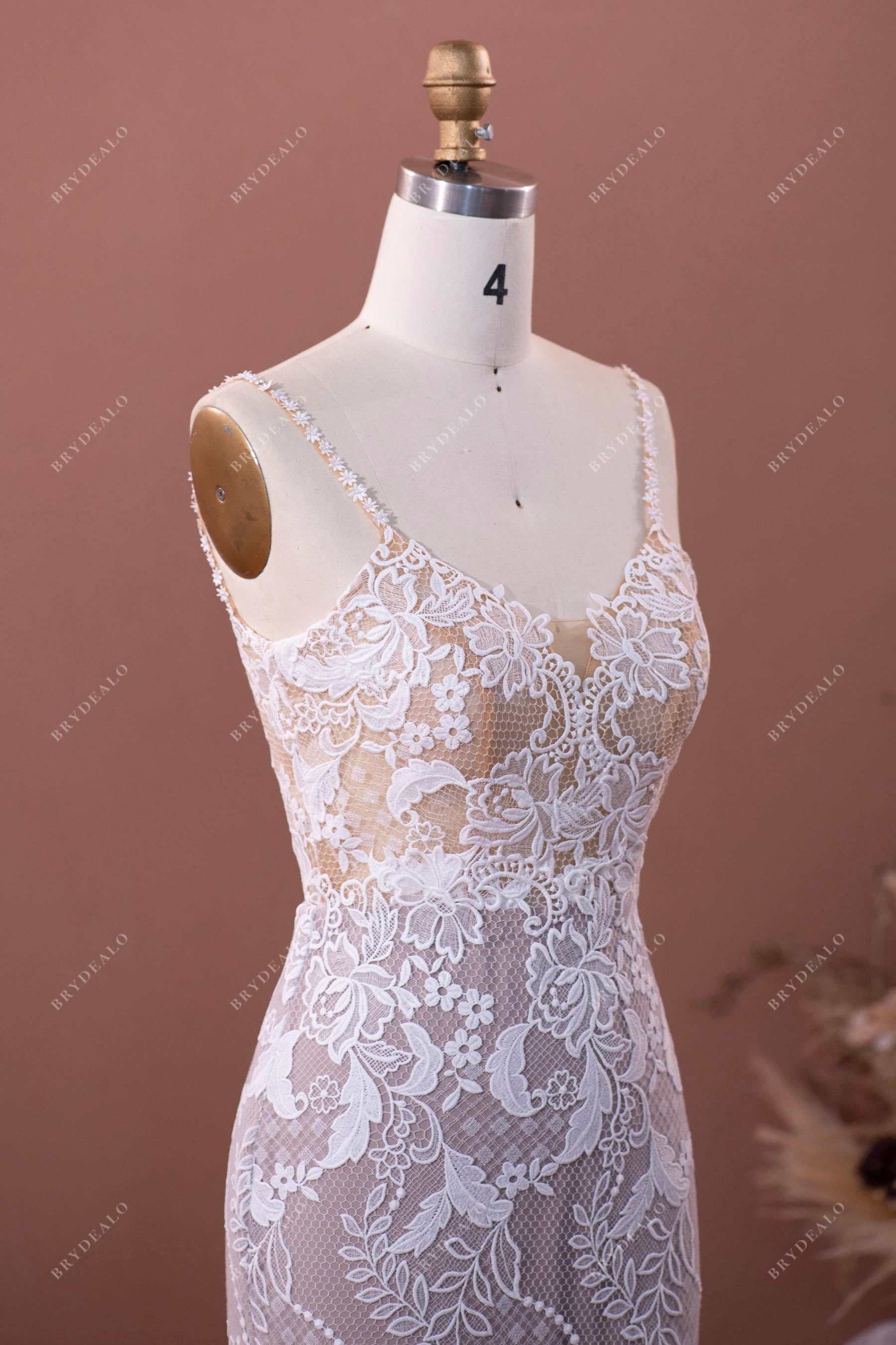 flower straps lace mermaid wedding dress