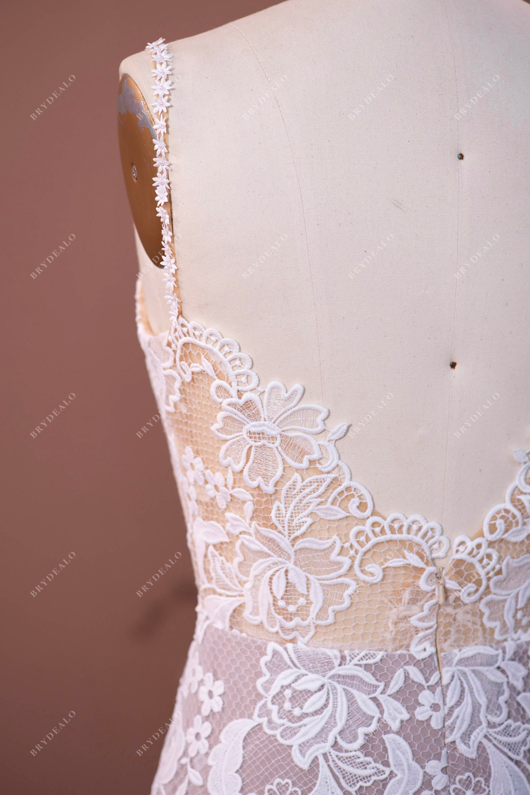 flower straps open back mermaid bridal gown