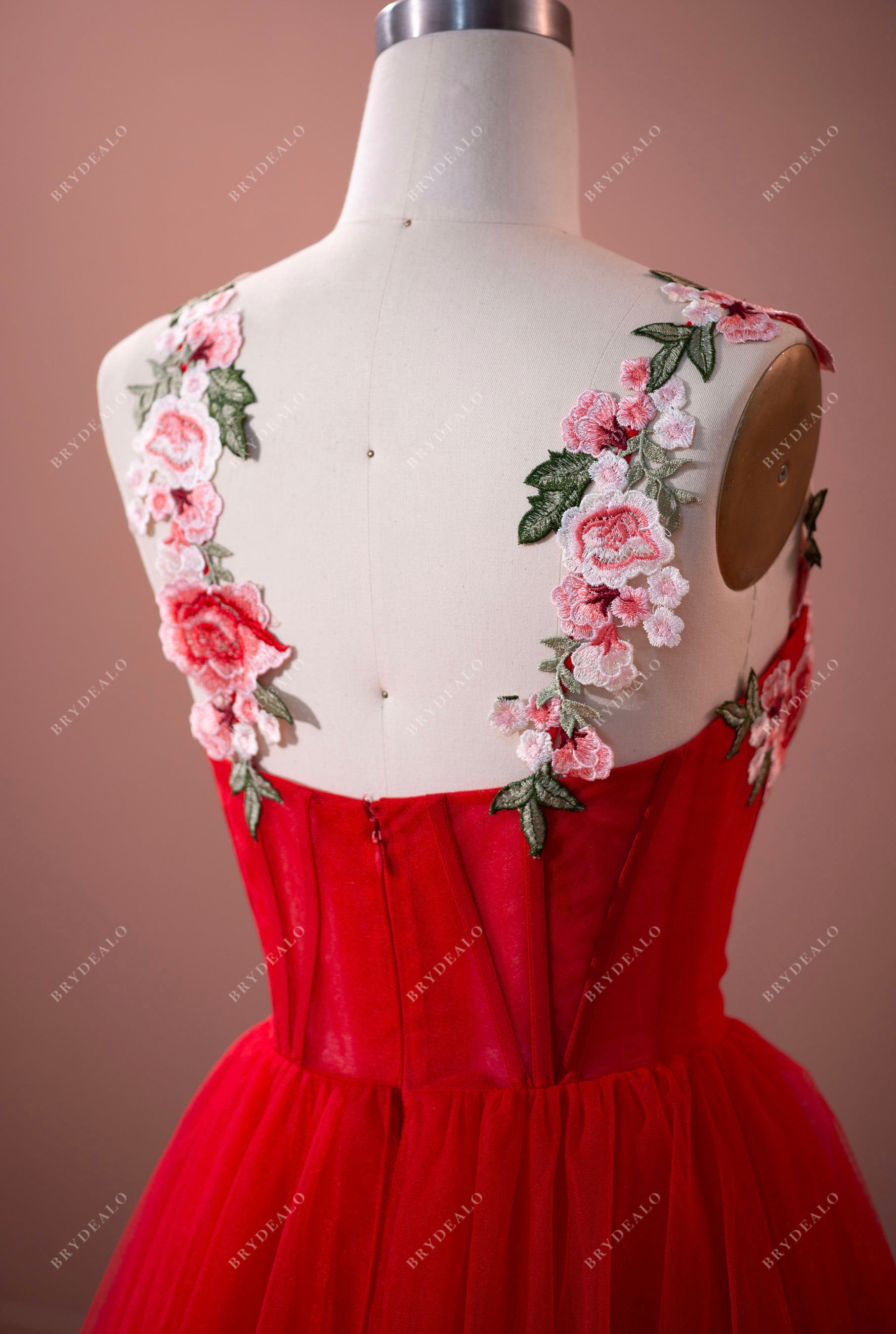 flower straps tulle prom formal dress 