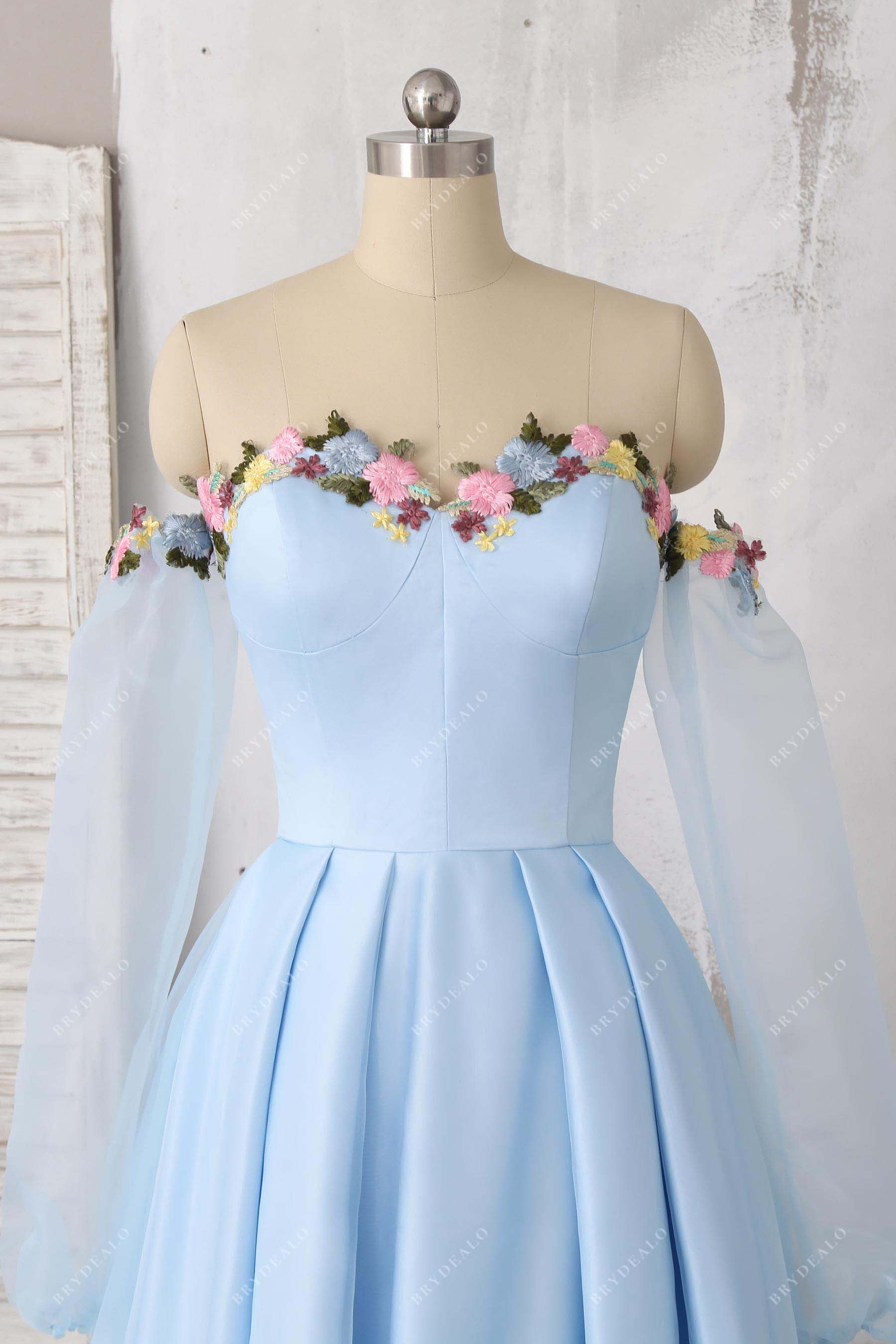 Off Shoulder Sky Blue Flower Sweetheart Prom Gown US 8/UK 10/EU 38 Off Shoulder Sky Blue Flower Sweetheart Prom Gown US 8/UK 10/EU 38