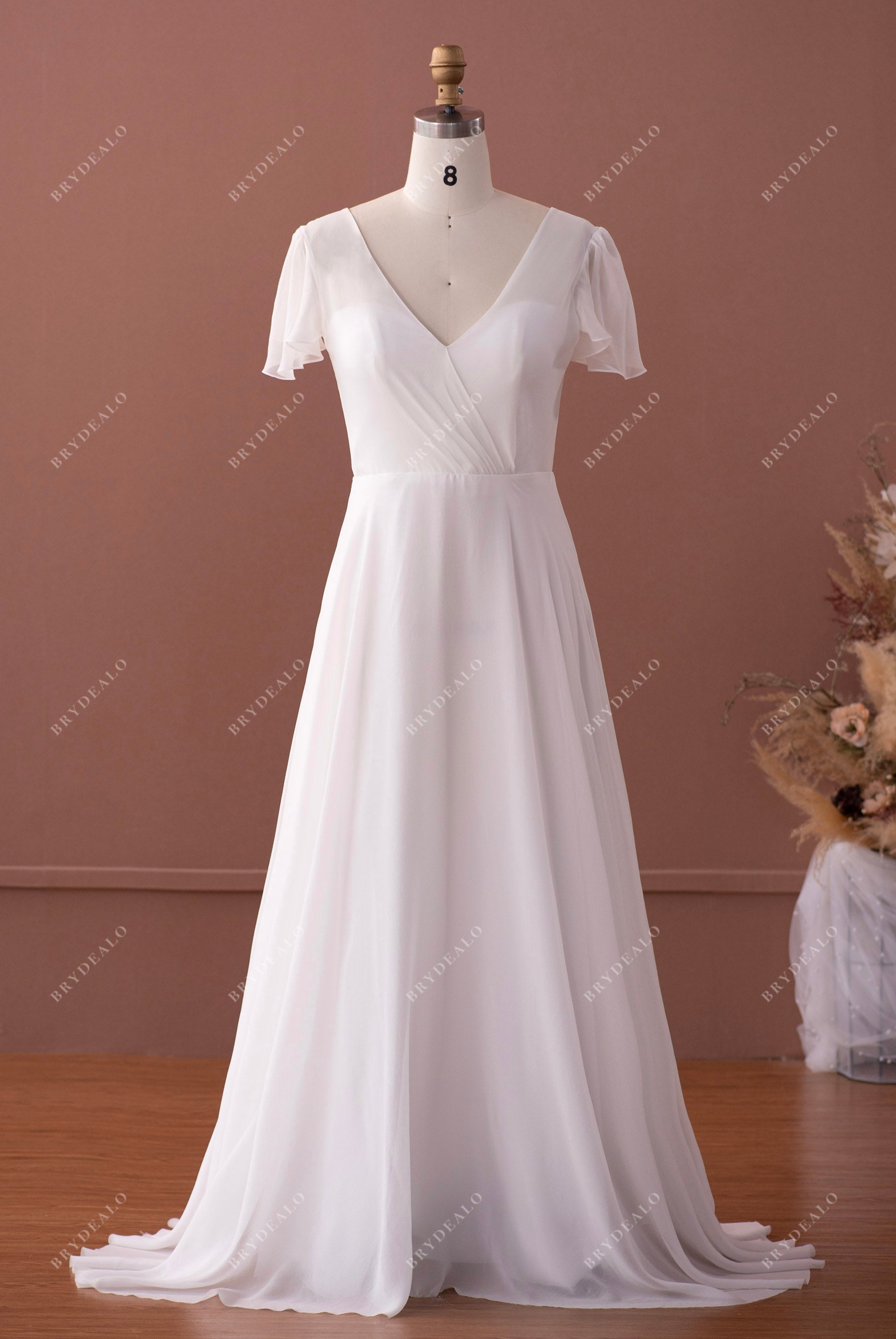 Short sleeve silk wedding hot sale dress