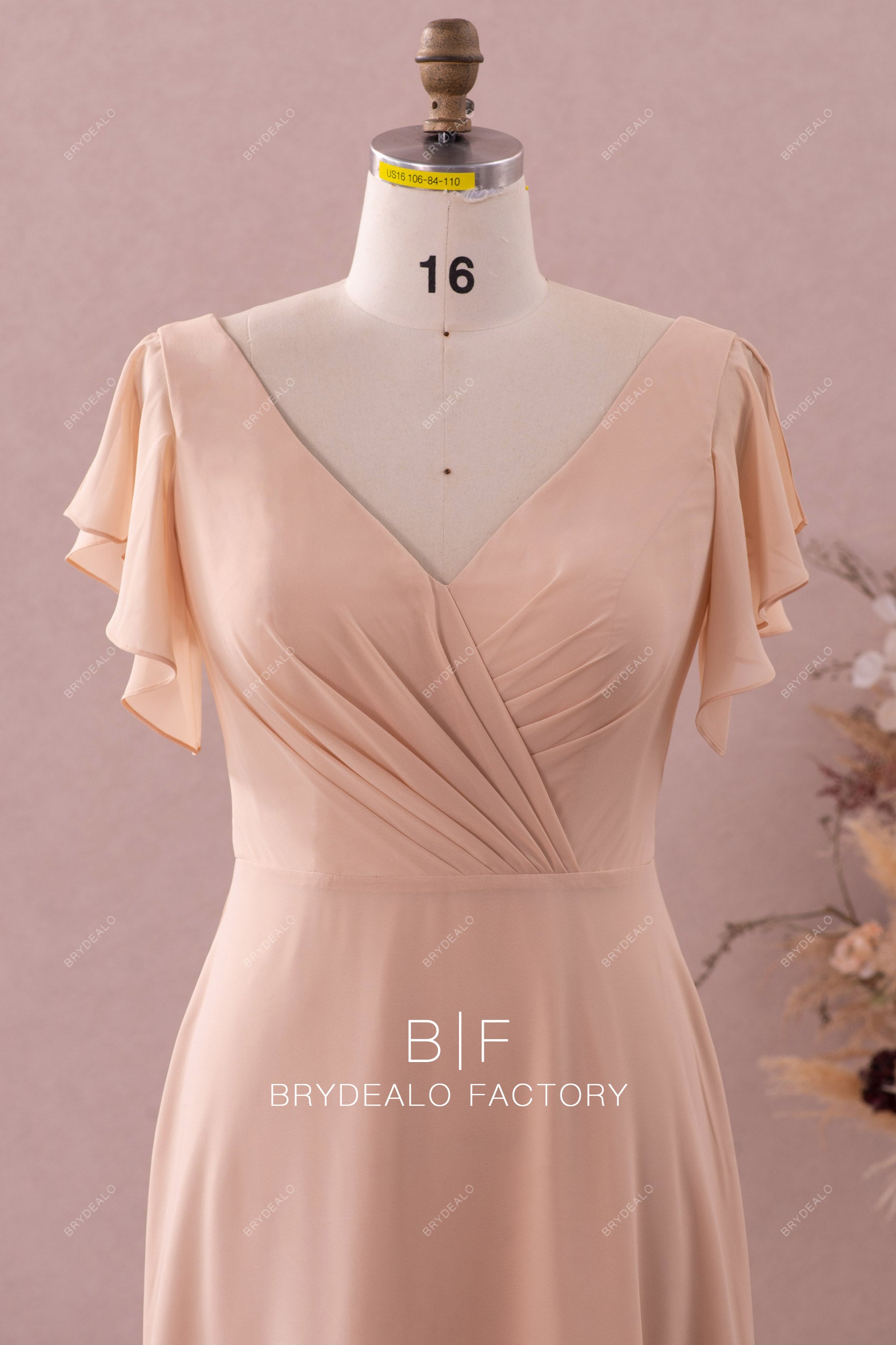 flutter sleeve chiffon bridesmaid dress