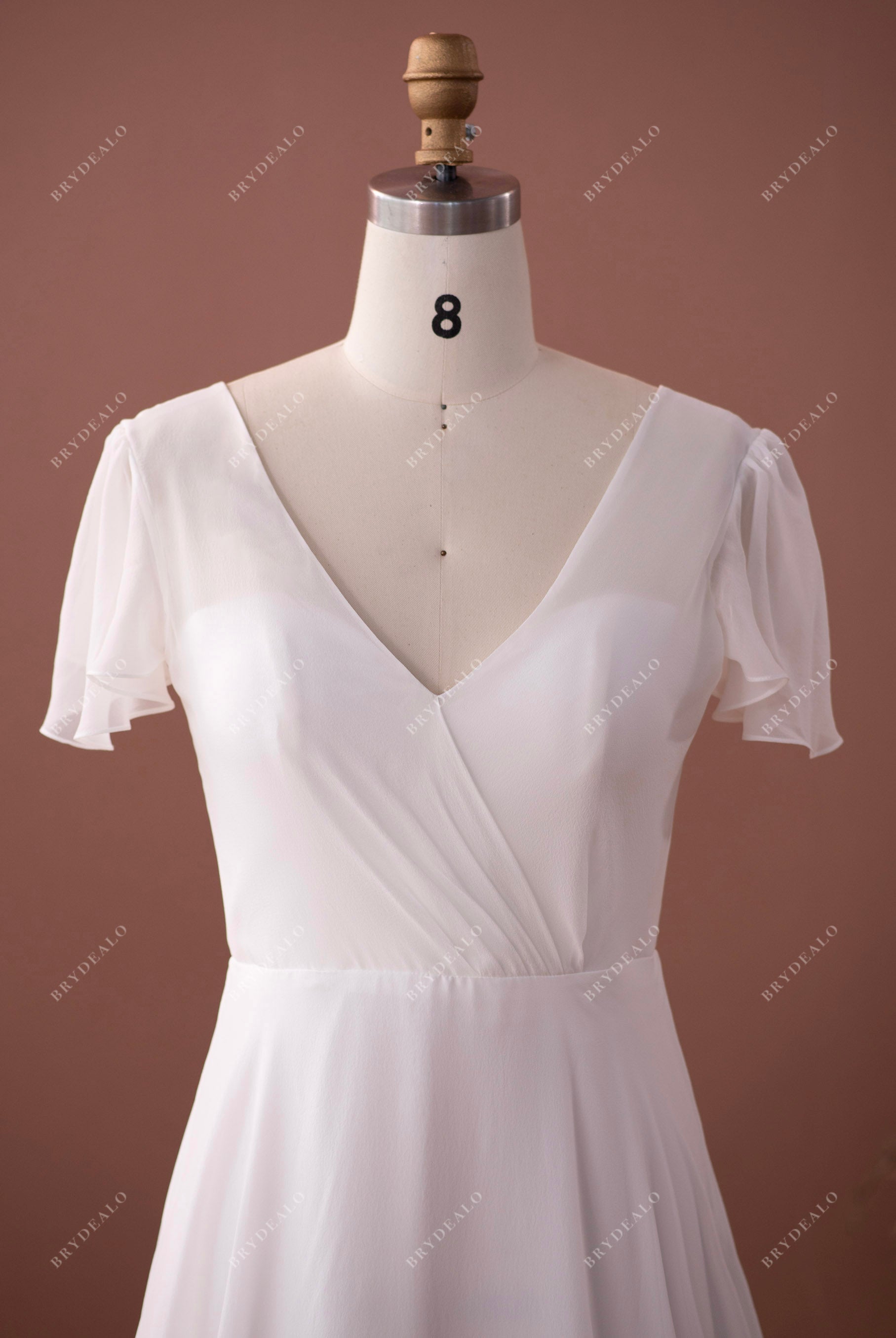 flutter sleeve silk crepe wedding dress