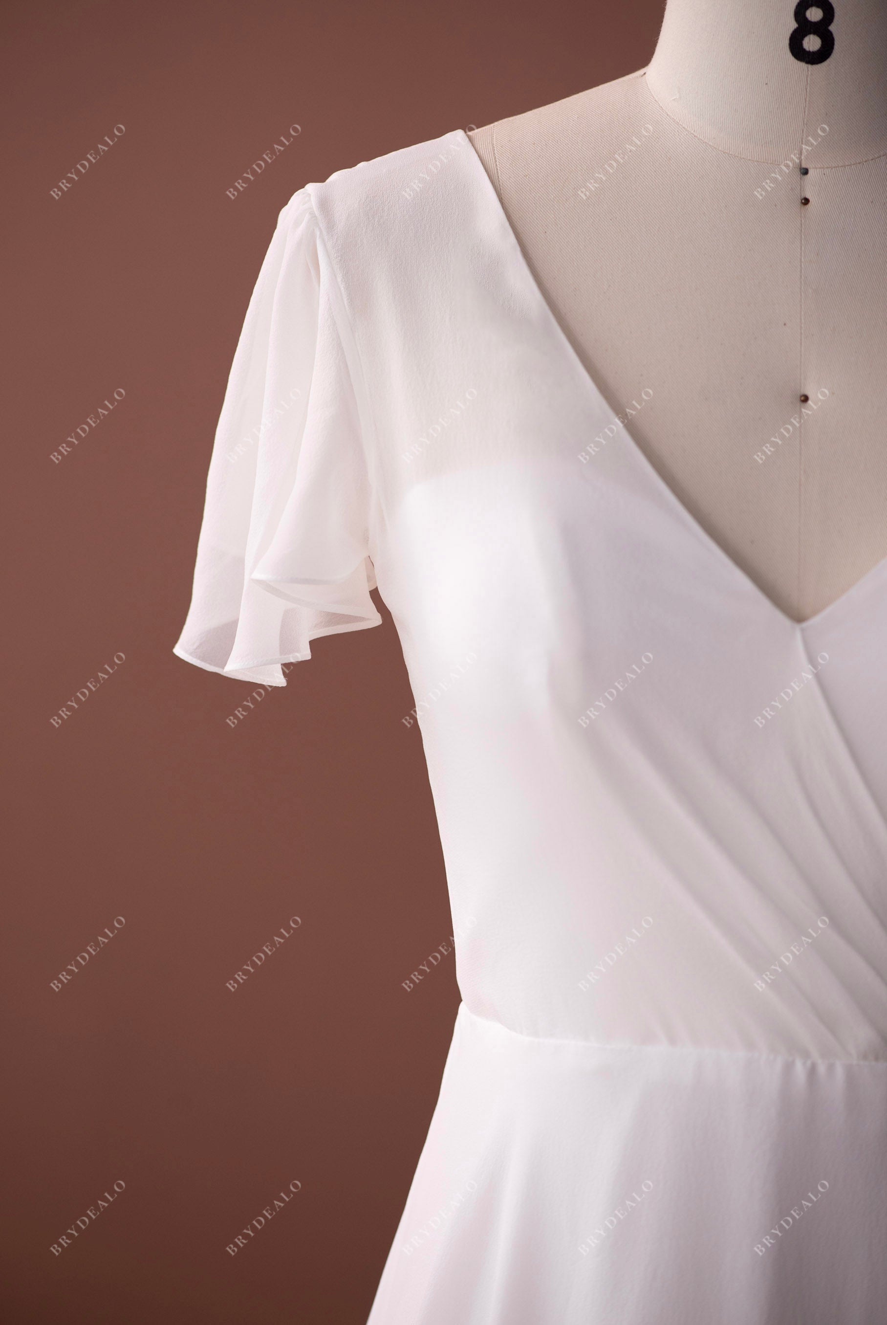 flutter sleeve V-neck wedding dress