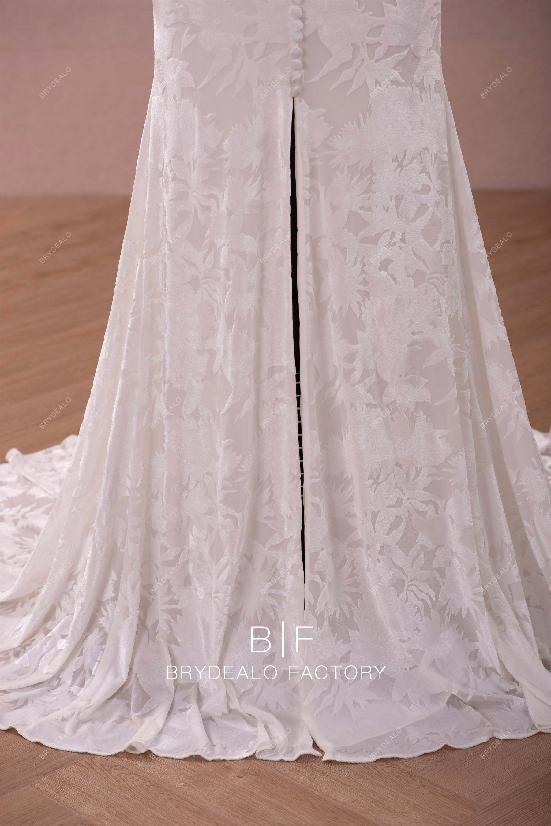 front slit velvet wedding gown