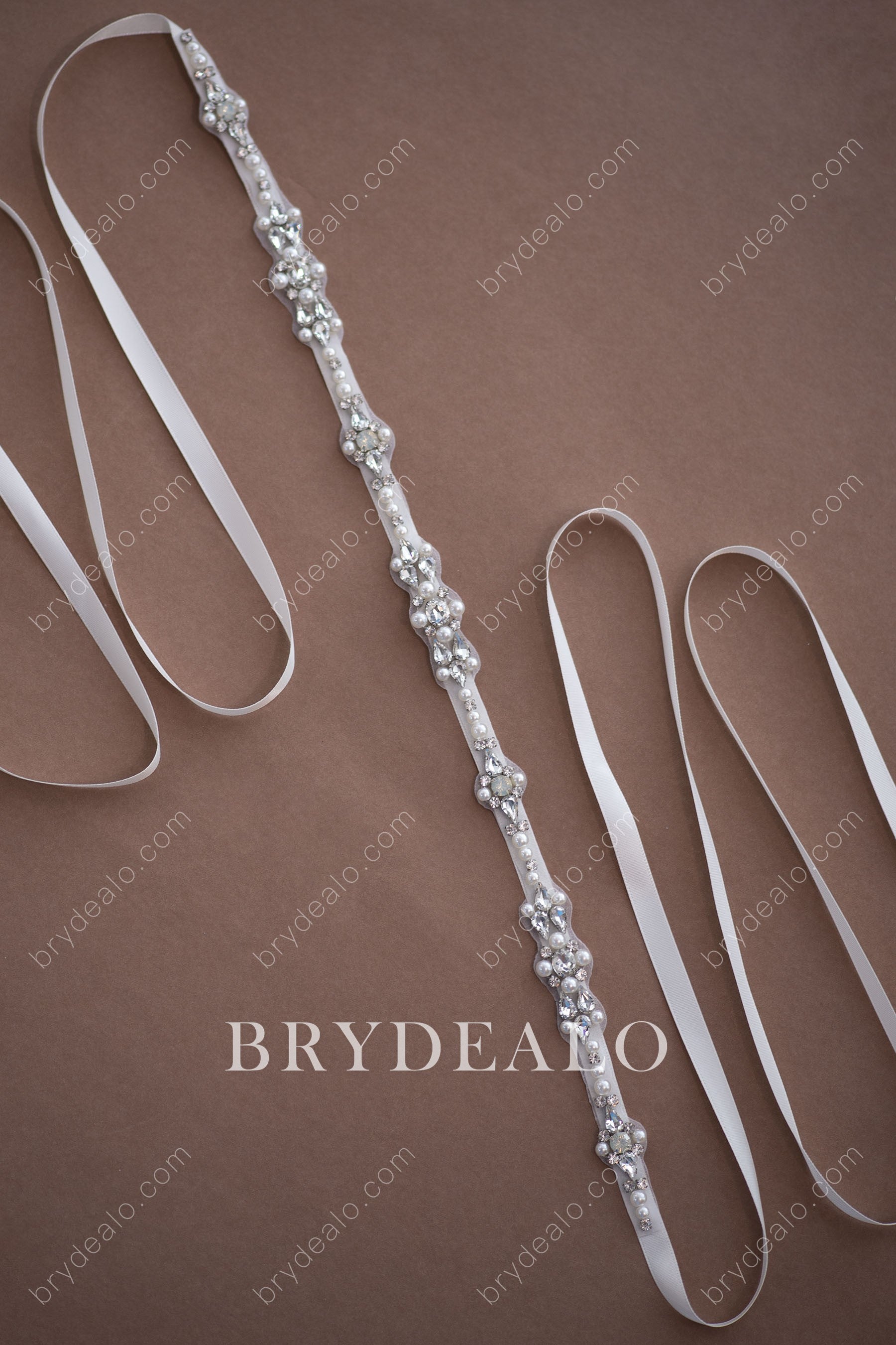 Glamorous Pearls Crystals Bridal Sash for Wholesale 