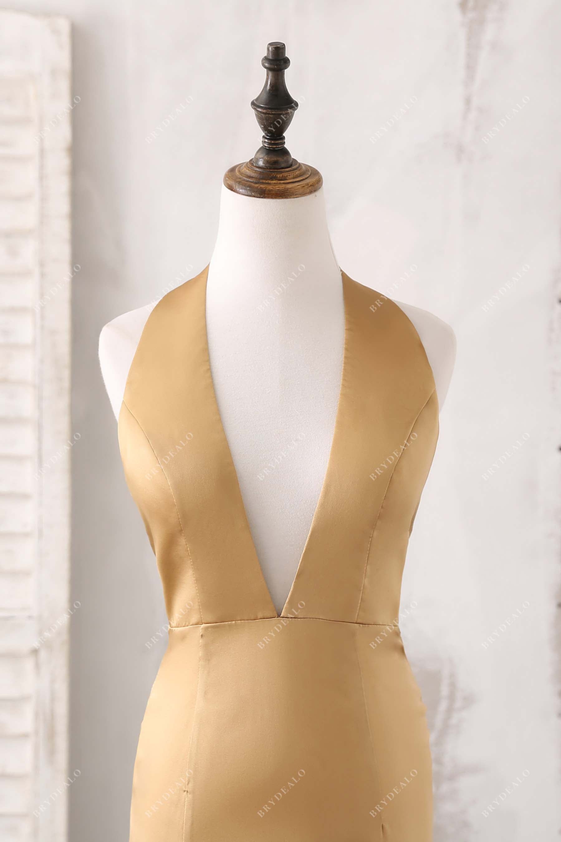 gold halter plunging neck gown