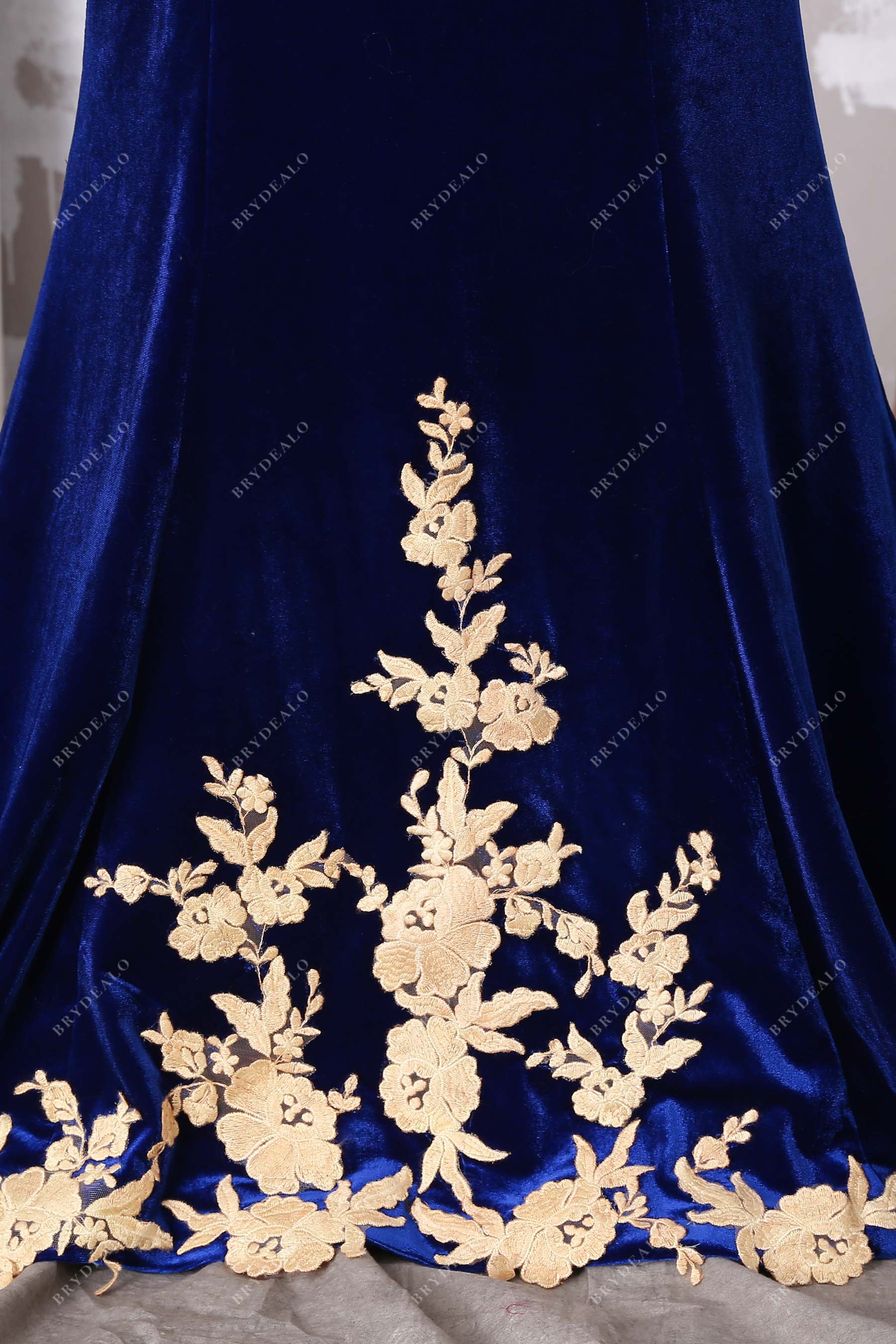 gold lace velvet prom dress