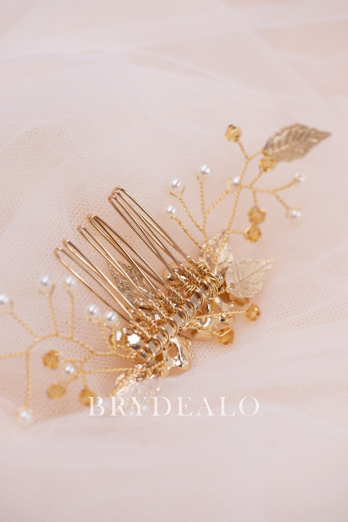 Pearls Gold Leaf Bridal Comb
