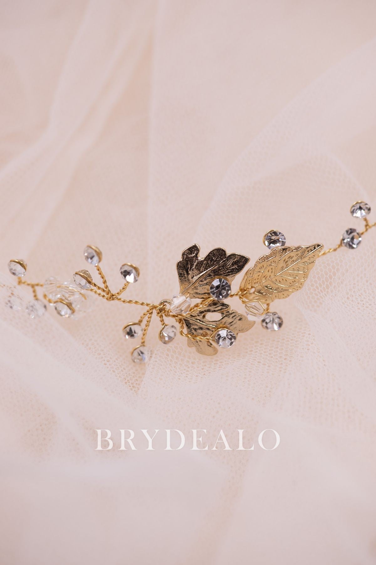 Gold Leaf Rhinestones Bridal Headpiece