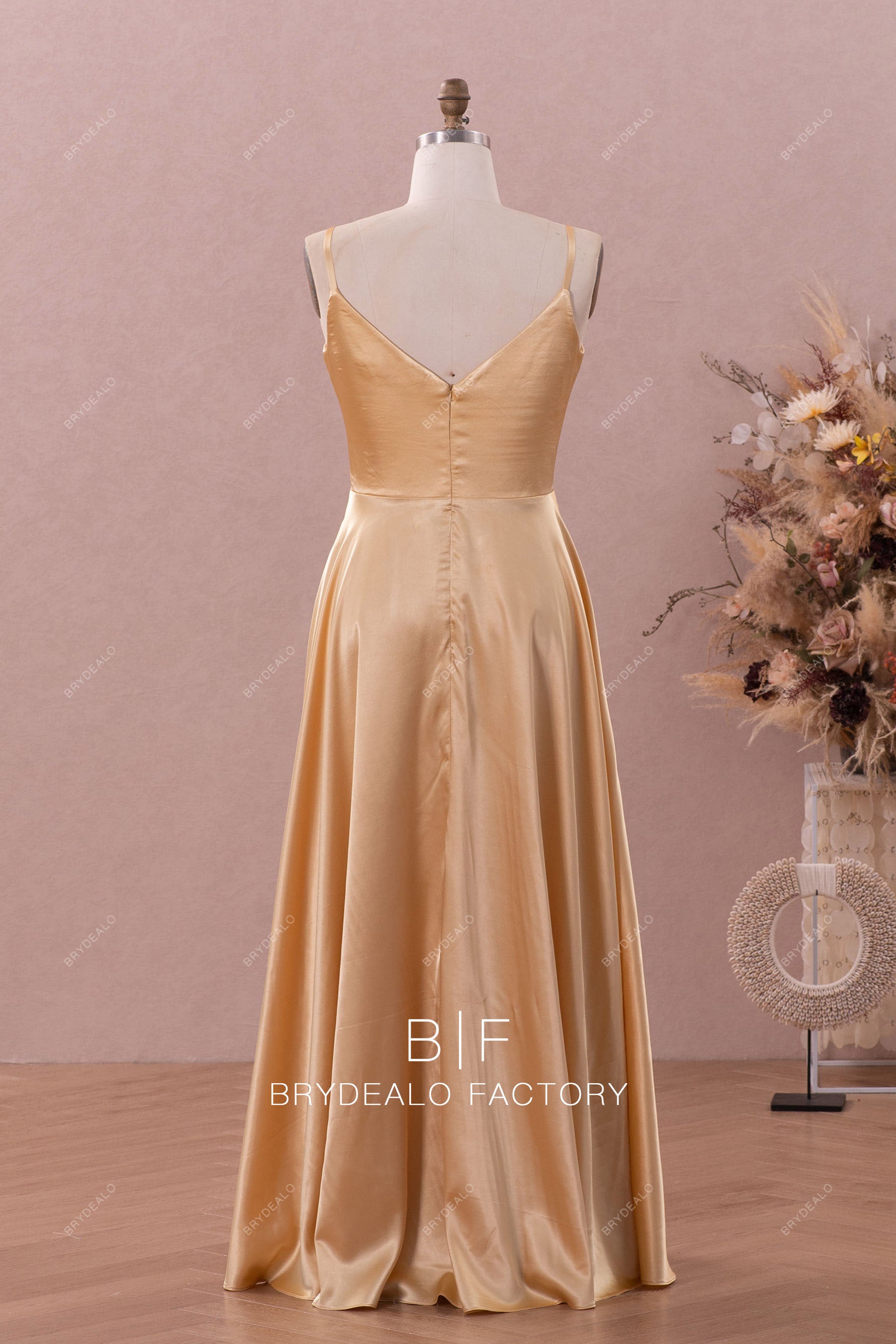 gold straps floor length bridesmaid dress