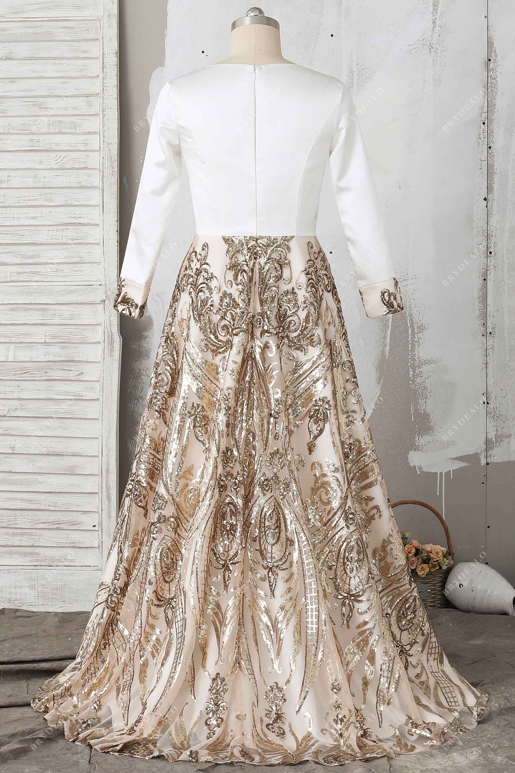 gold unique patterned sequin A-line prom dress