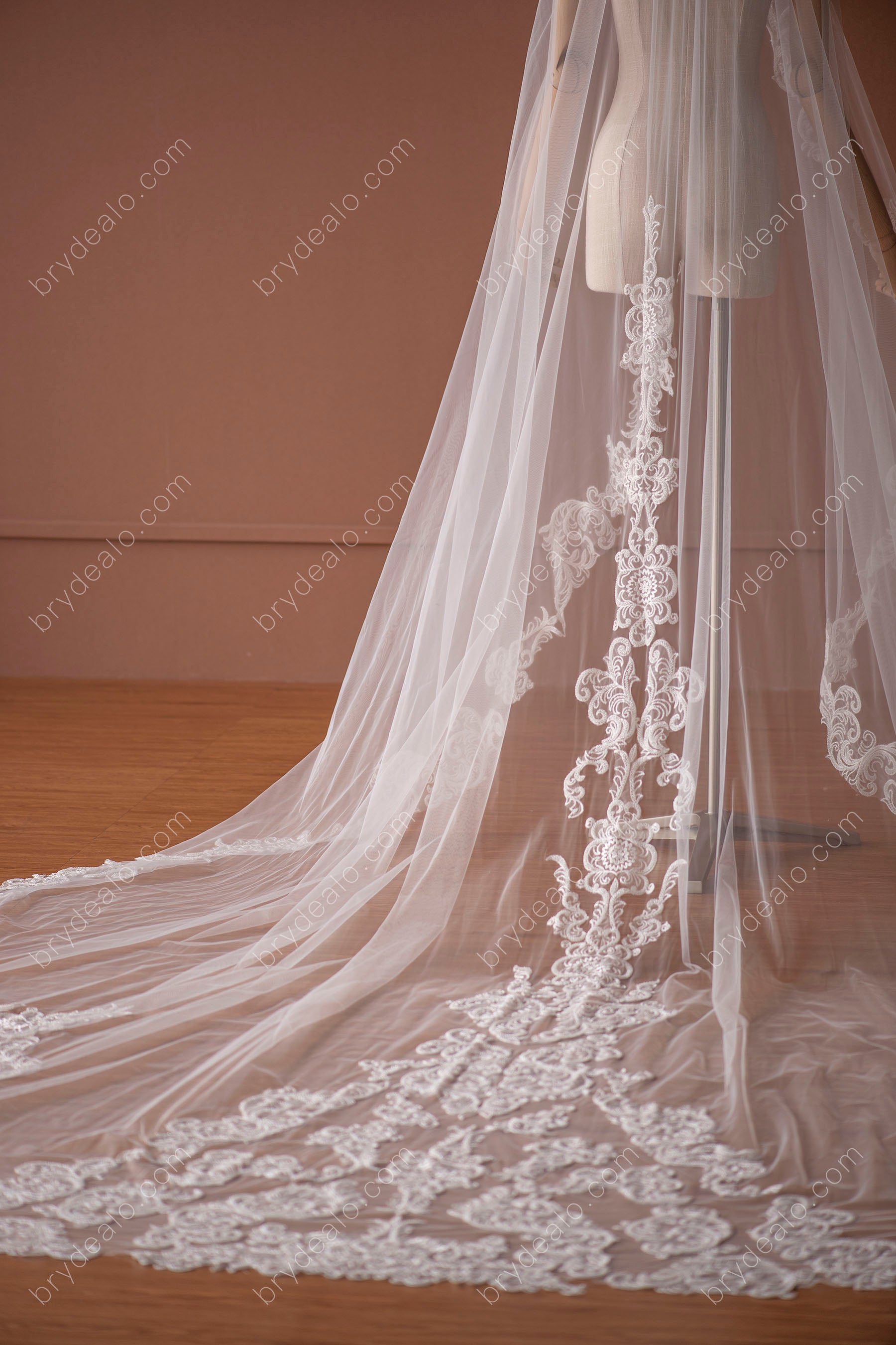 Frcolor Elegent Lace Appliques Wedding Veil Crystal Beaded with Comb