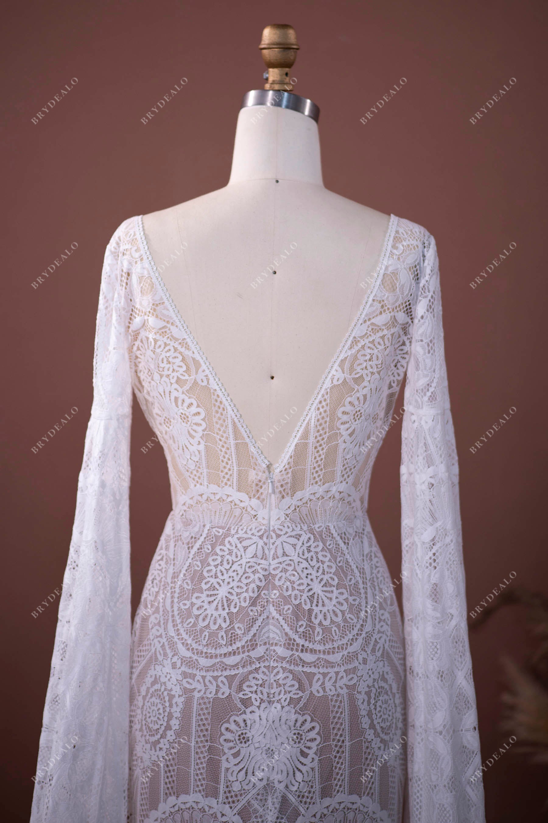 wholesale V-back lace boho bridal gown