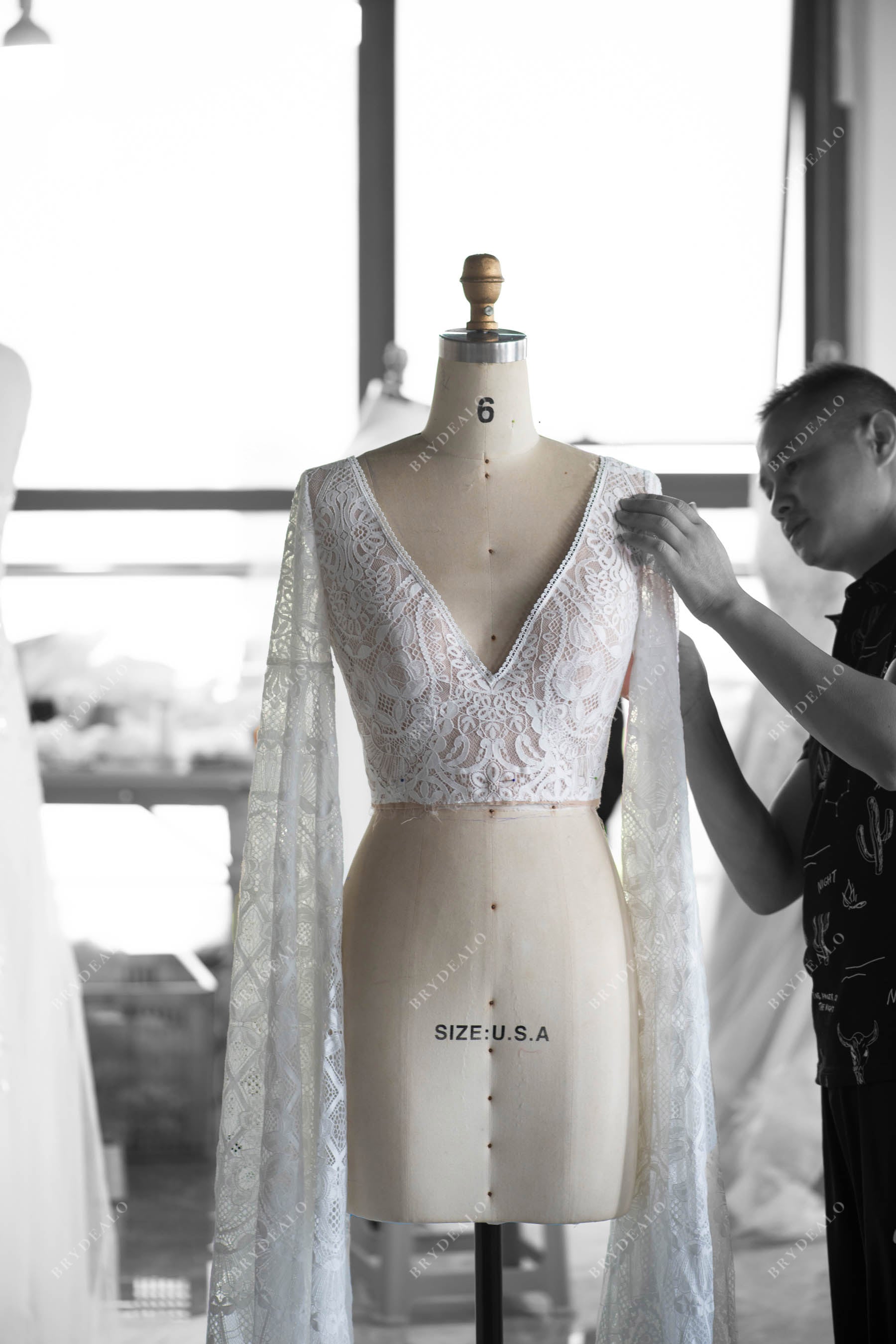 Sample Sale | Elegant Lace Dramatic Sleeve Boho Wedding Gown