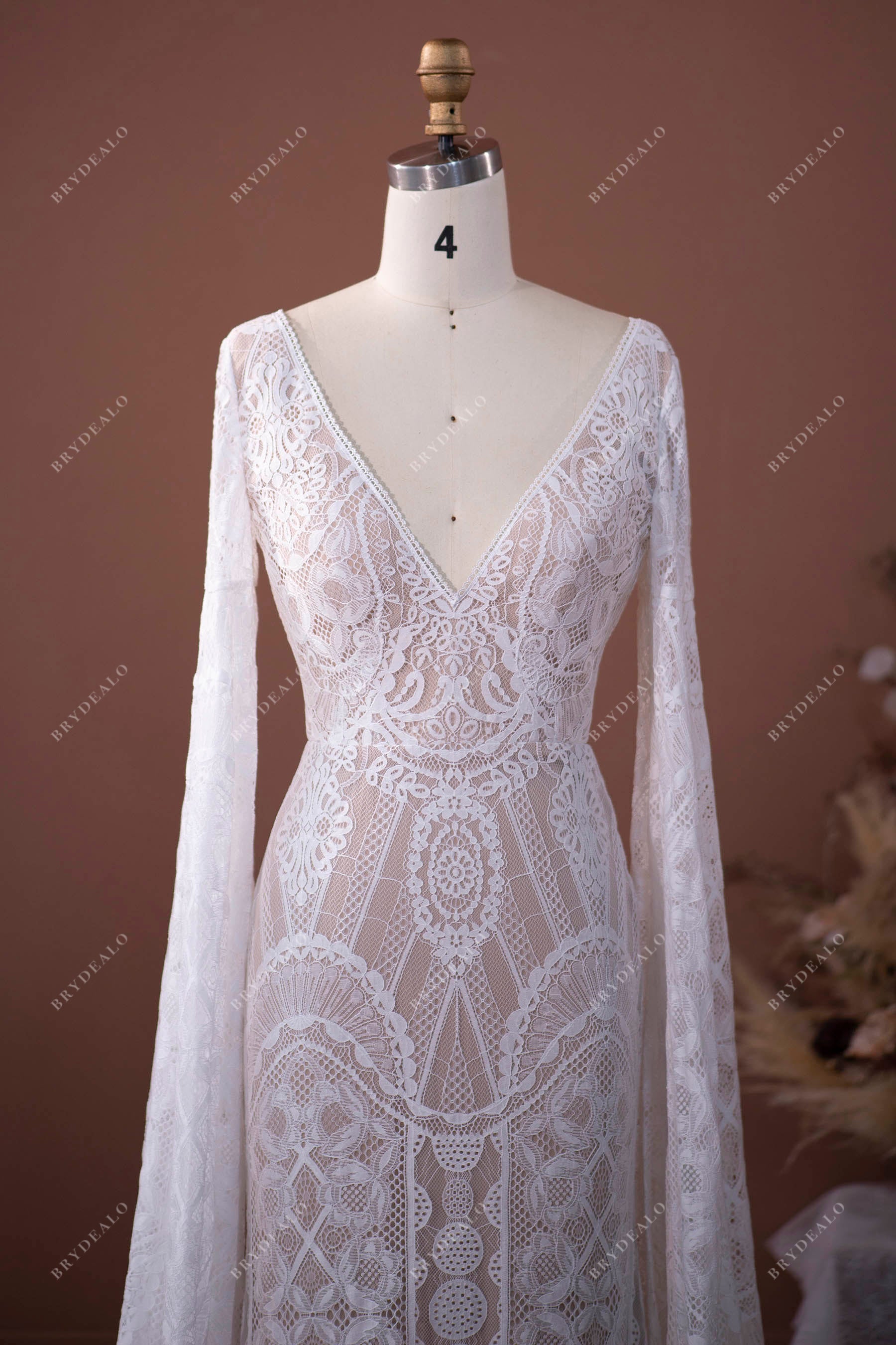 private label lace V-neck bridal gown