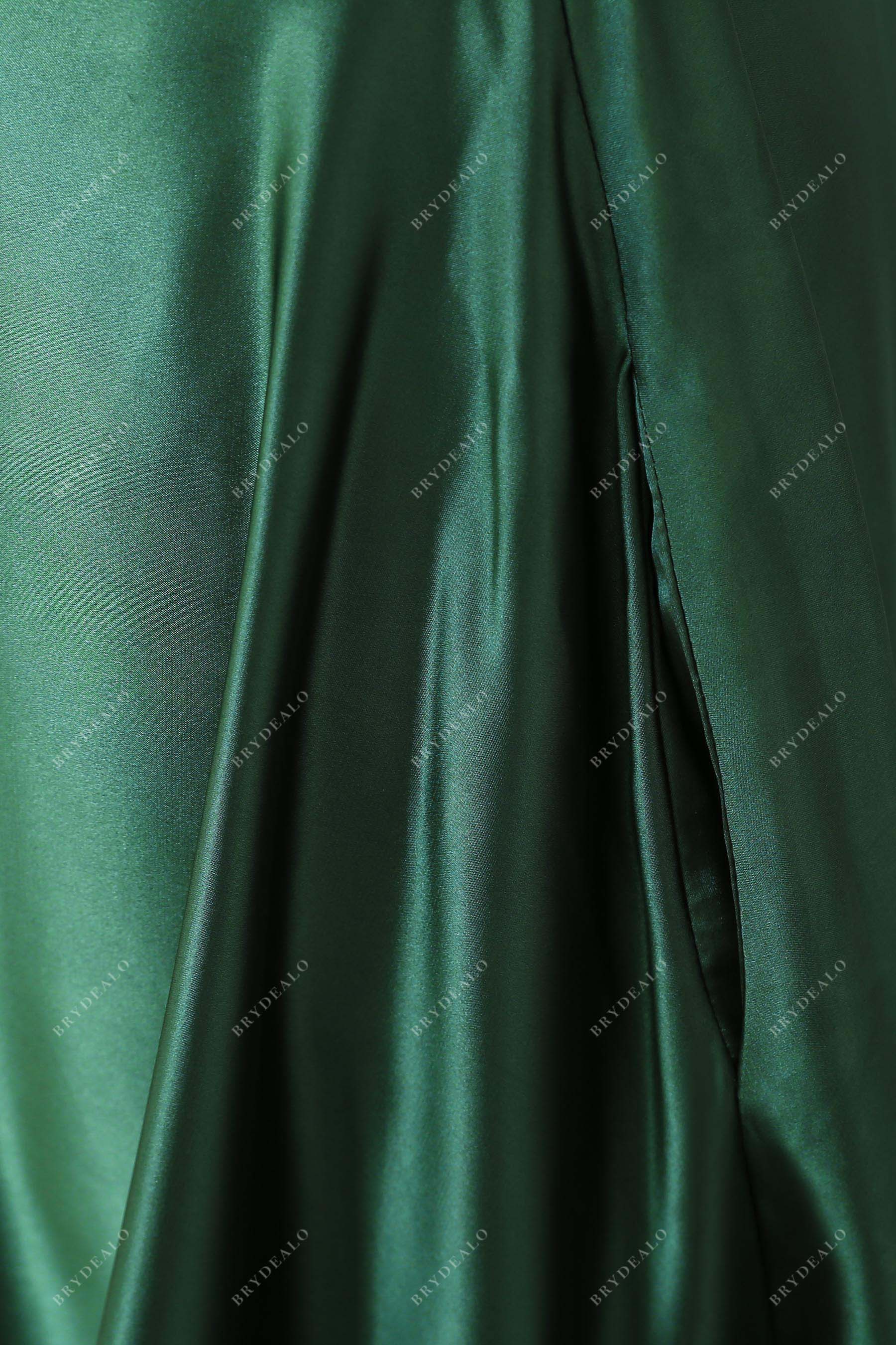 green satin pocket prom gown